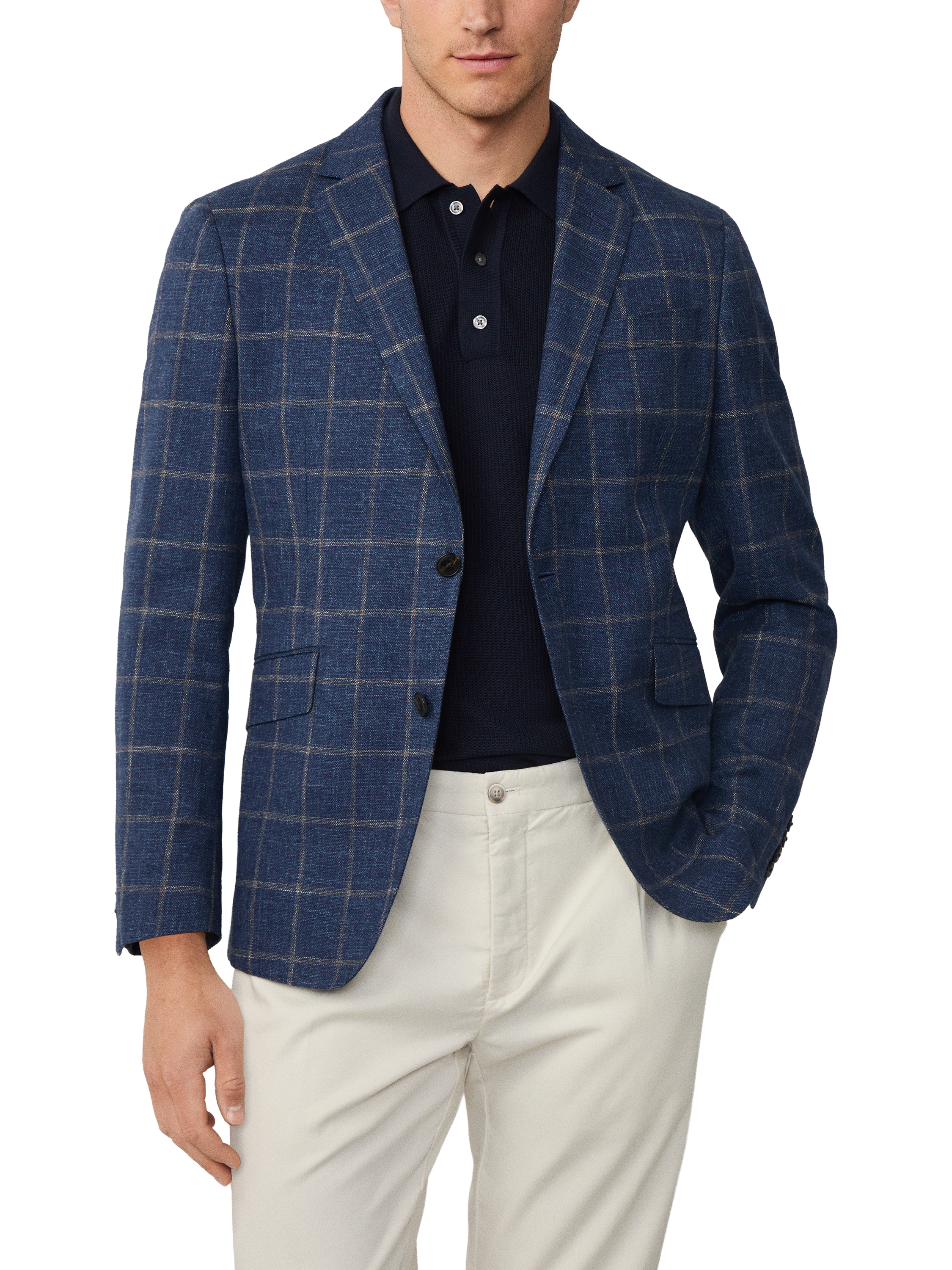 Product image 1 of 5, which shows Hackett London Cotton Blend Windowpane Check Blazer, Blue, 48