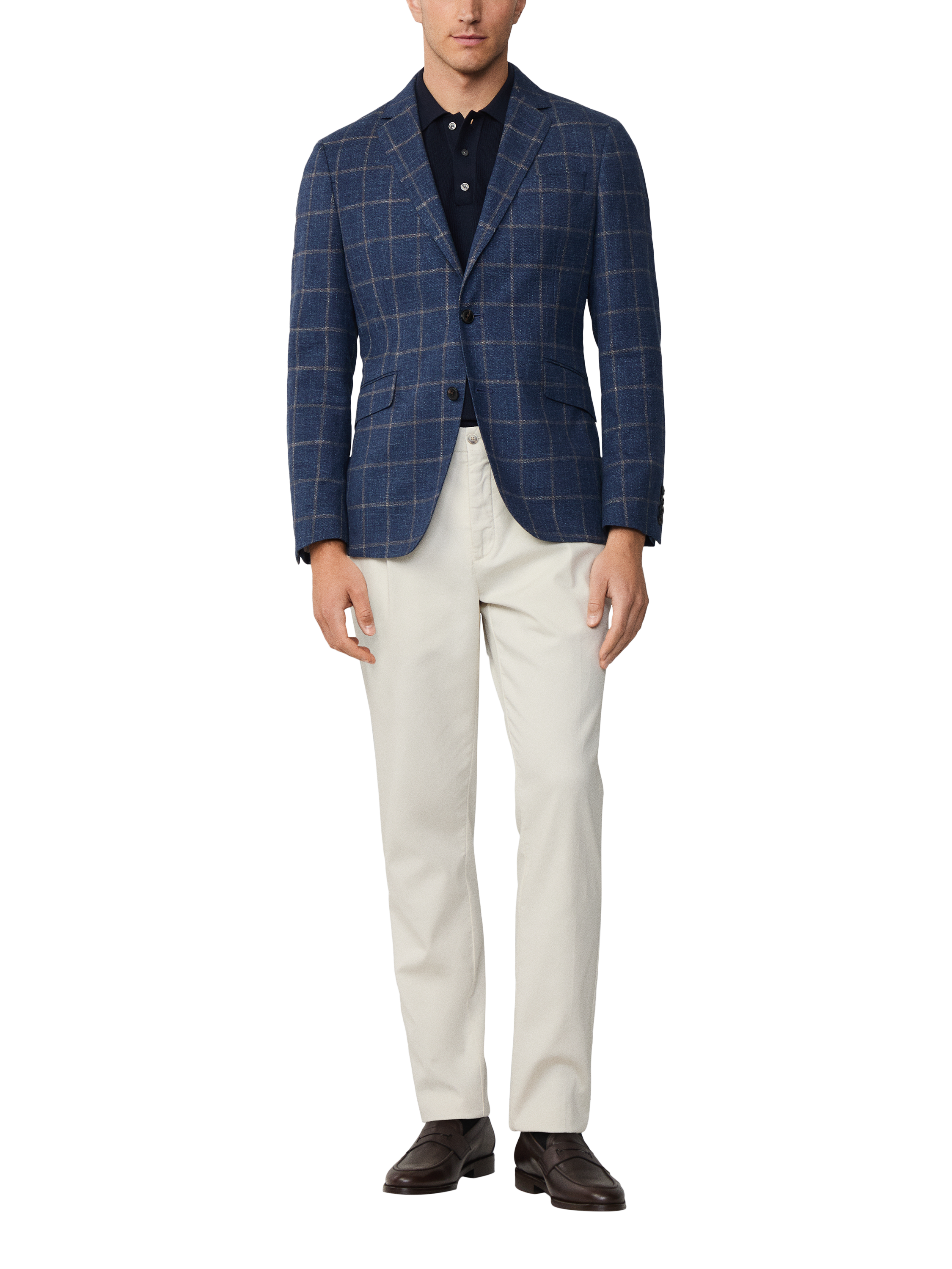 Product image 2 of 5, which shows Hackett London Cotton Blend Windowpane Check Blazer, Blue, 48