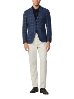 Hackett London Cotton Blend Windowpane Check Blazer, Blue - view 2, Blue
