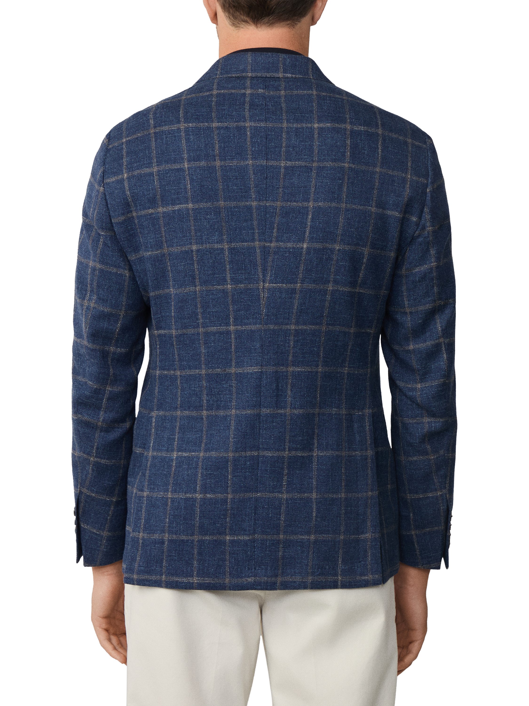 Product image 3 of 5, which shows Hackett London Cotton Blend Windowpane Check Blazer, Blue, 48