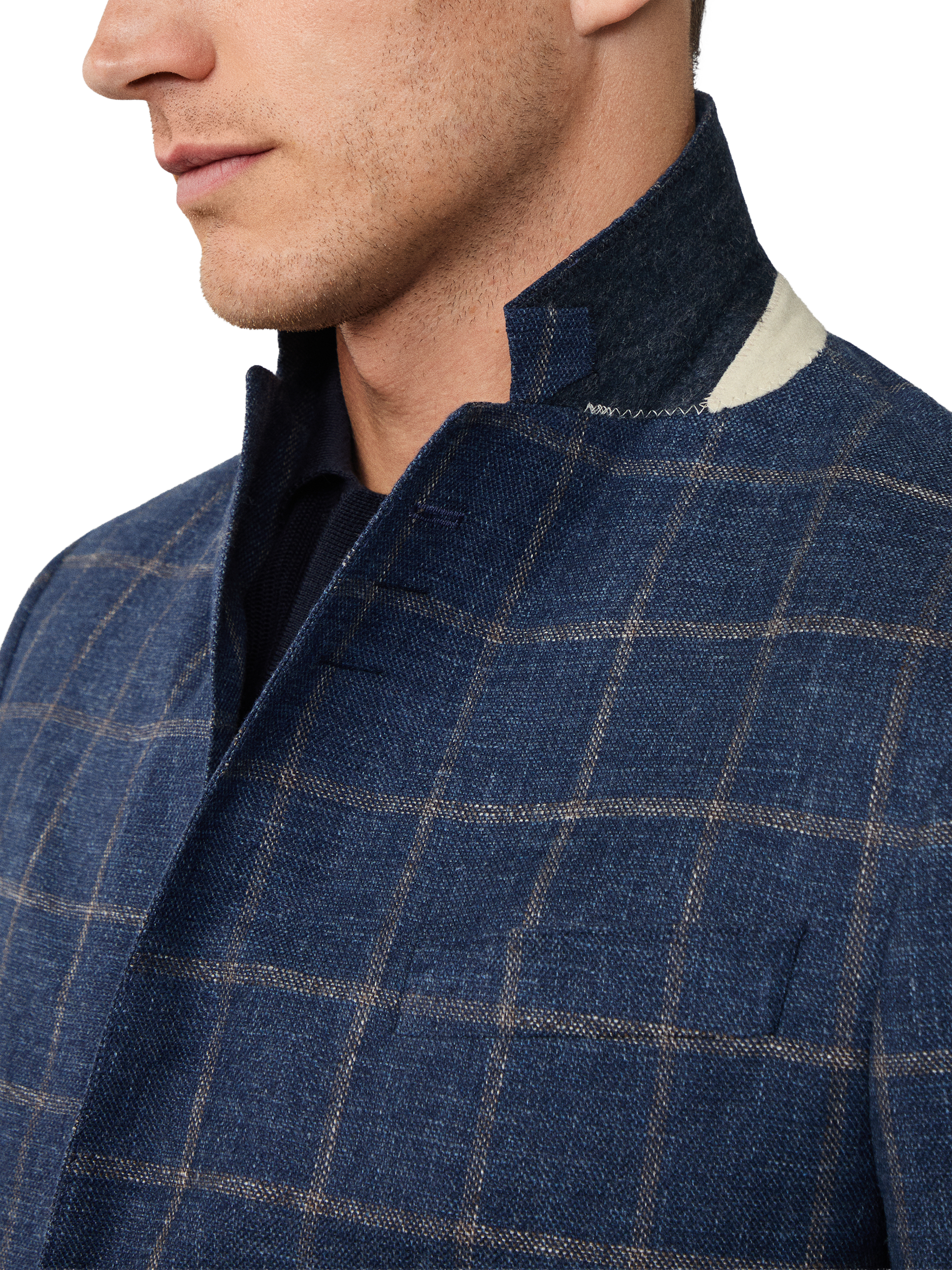 Product image 5 of 5, which shows Hackett London Cotton Blend Windowpane Check Blazer, Blue, 48