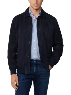 Hackett London Suede Long Sleeved Shirt, Midnight Blue, Midnight Blue