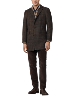 Hackett London Chadwick Block Check Wool Blend Overcoat, Brown - view 2, Brown