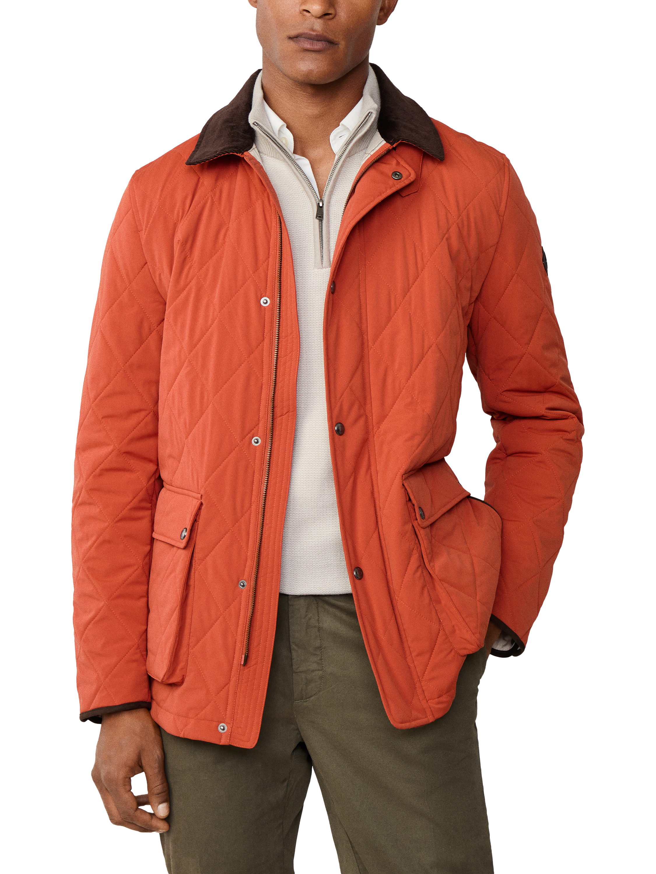 Product image 1 of 8, which shows Hackett London Diamond Quilt Jacket, Burnt Orange, XXL