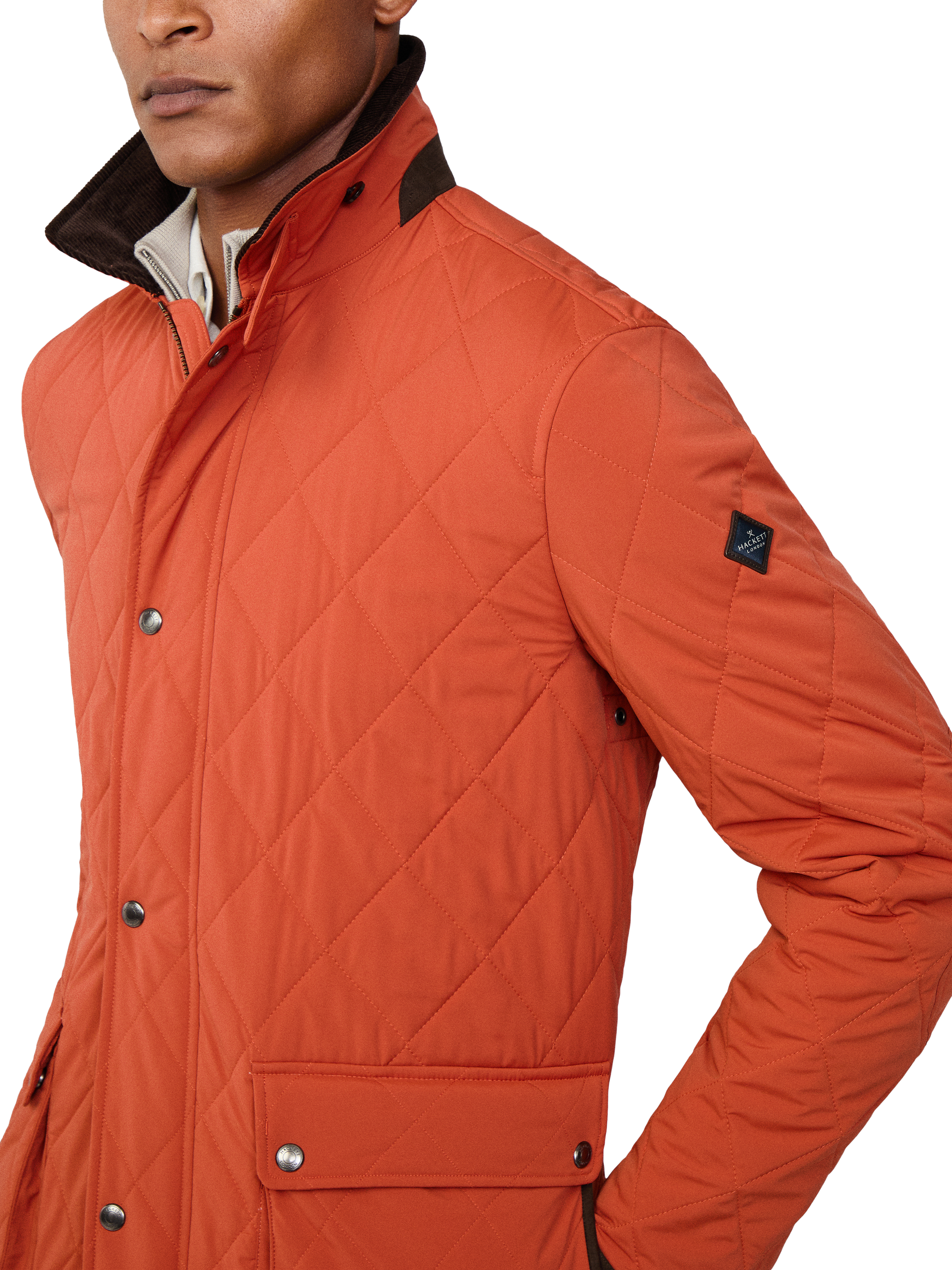 Product image 5 of 8, which shows Hackett London Diamond Quilt Jacket, Burnt Orange, XXL
