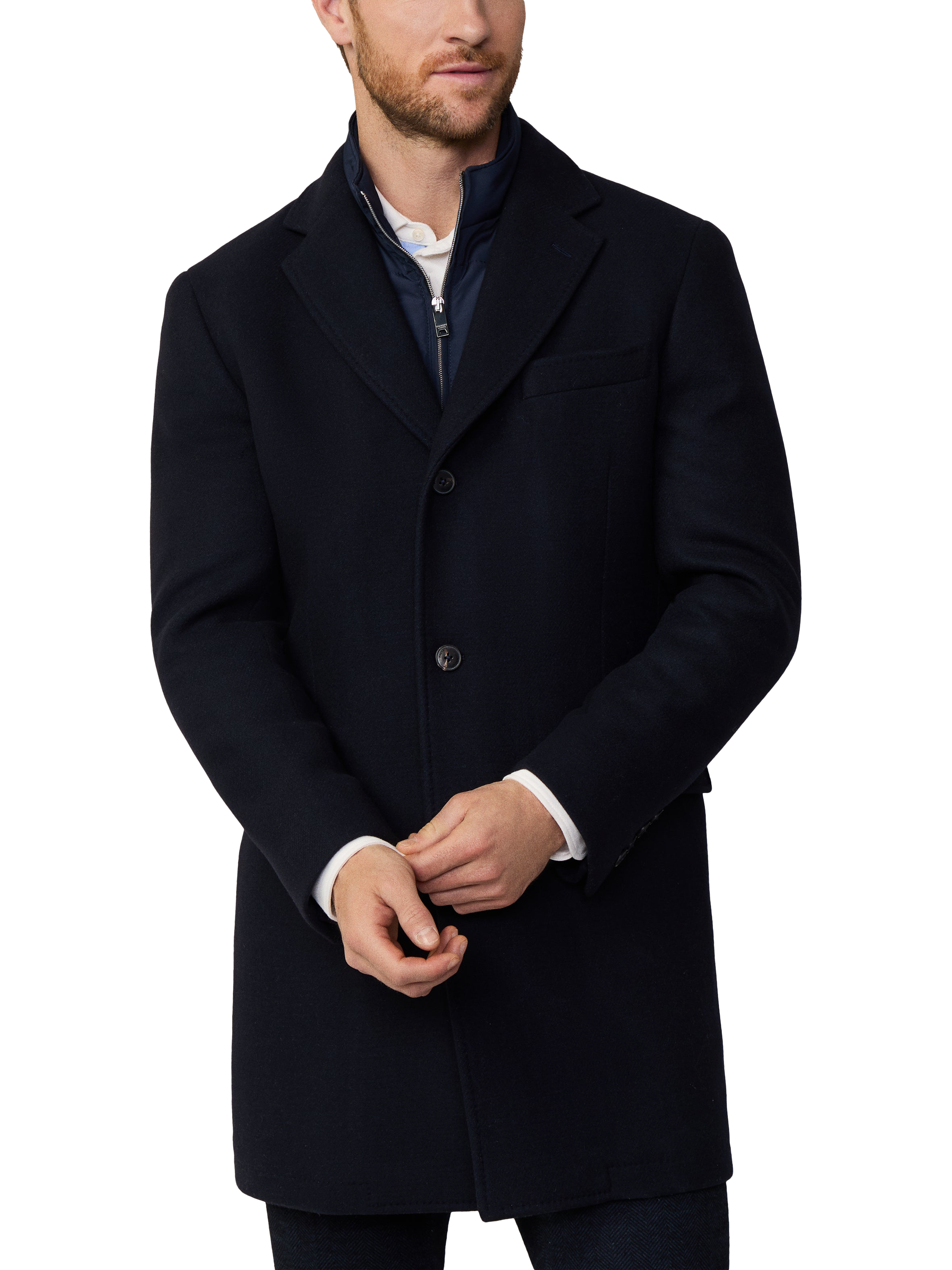 Product image 1 of 5, which shows Hackett London Wool Blend with Cashmere Overcoat, Navy, 34R