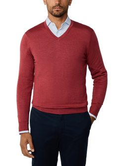 Hackett London Wool Blend V Neck Jumper, Burnt Red