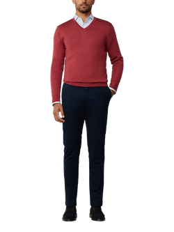 Hackett London Wool Blend V Neck Jumper - view 2, Burnt Red