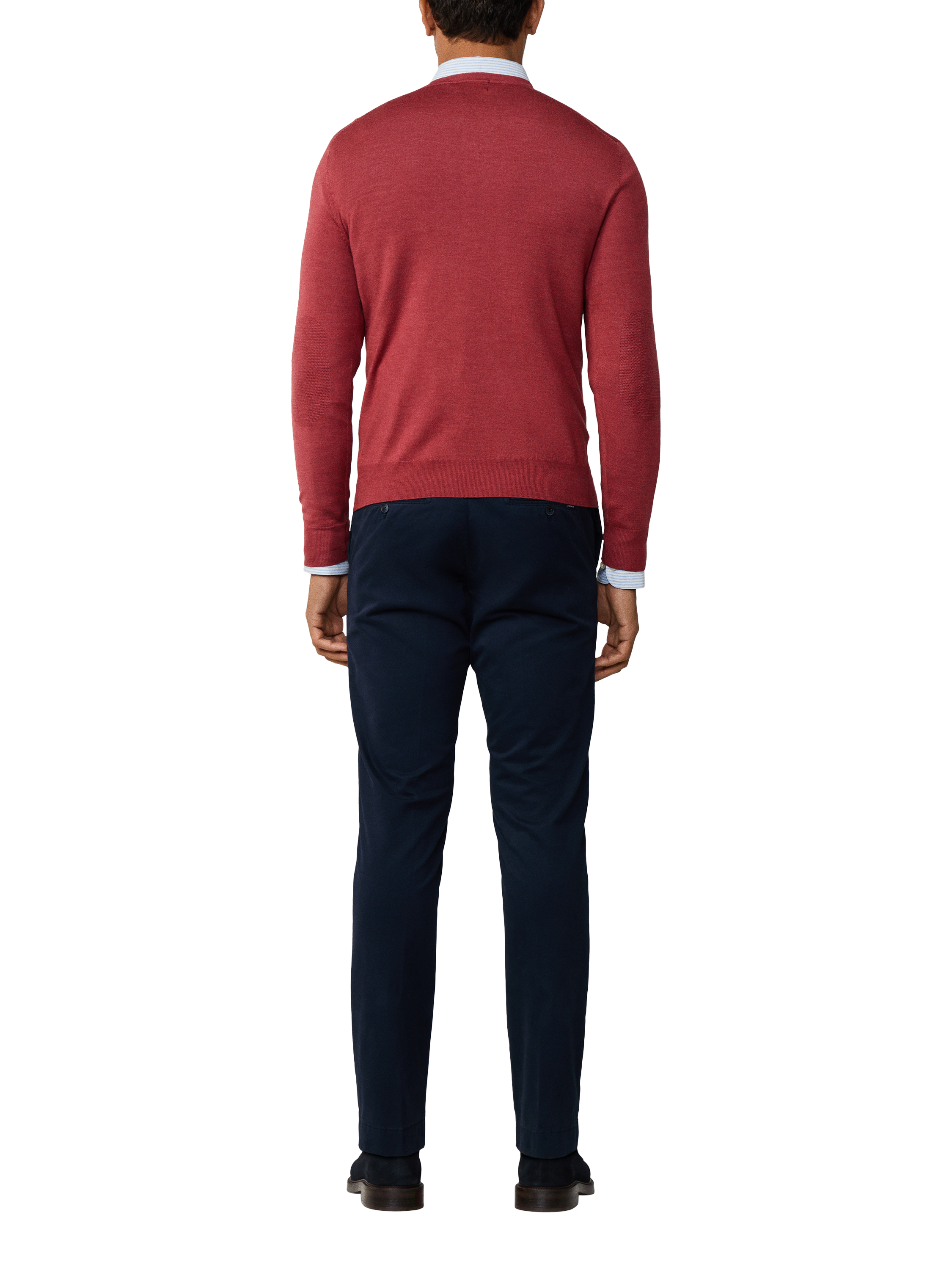 Product image 3 of 8, which shows Hackett London Wool Blend V Neck Jumper, Burnt Red, XXXL