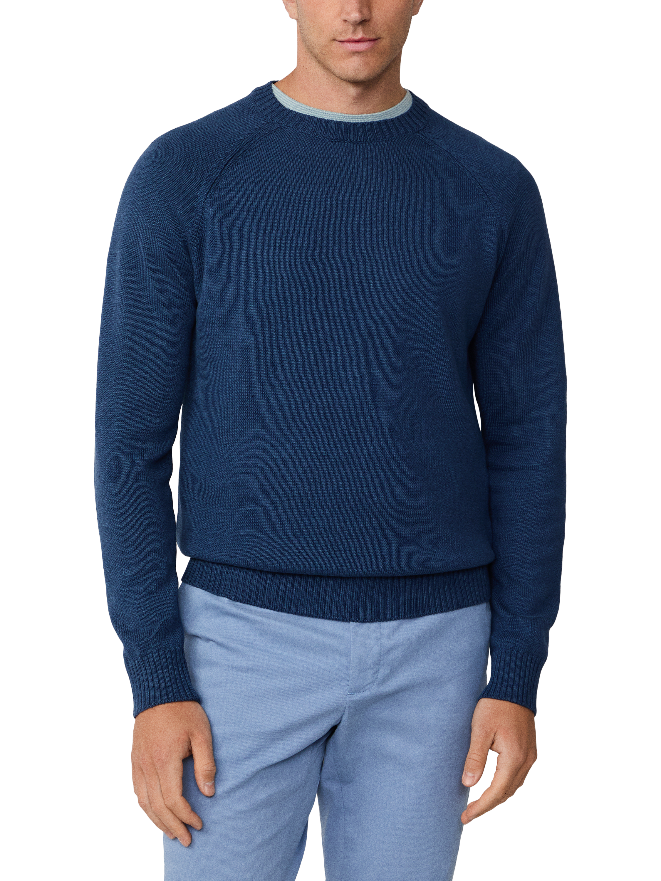 Product image 1 of 5, which shows Hackett London Linen Blend Crew Neck Jumper, Dark Denim Blue, XXL
