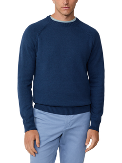Hackett London Linen Blend Crew Neck Jumper, Dark Denim Blue