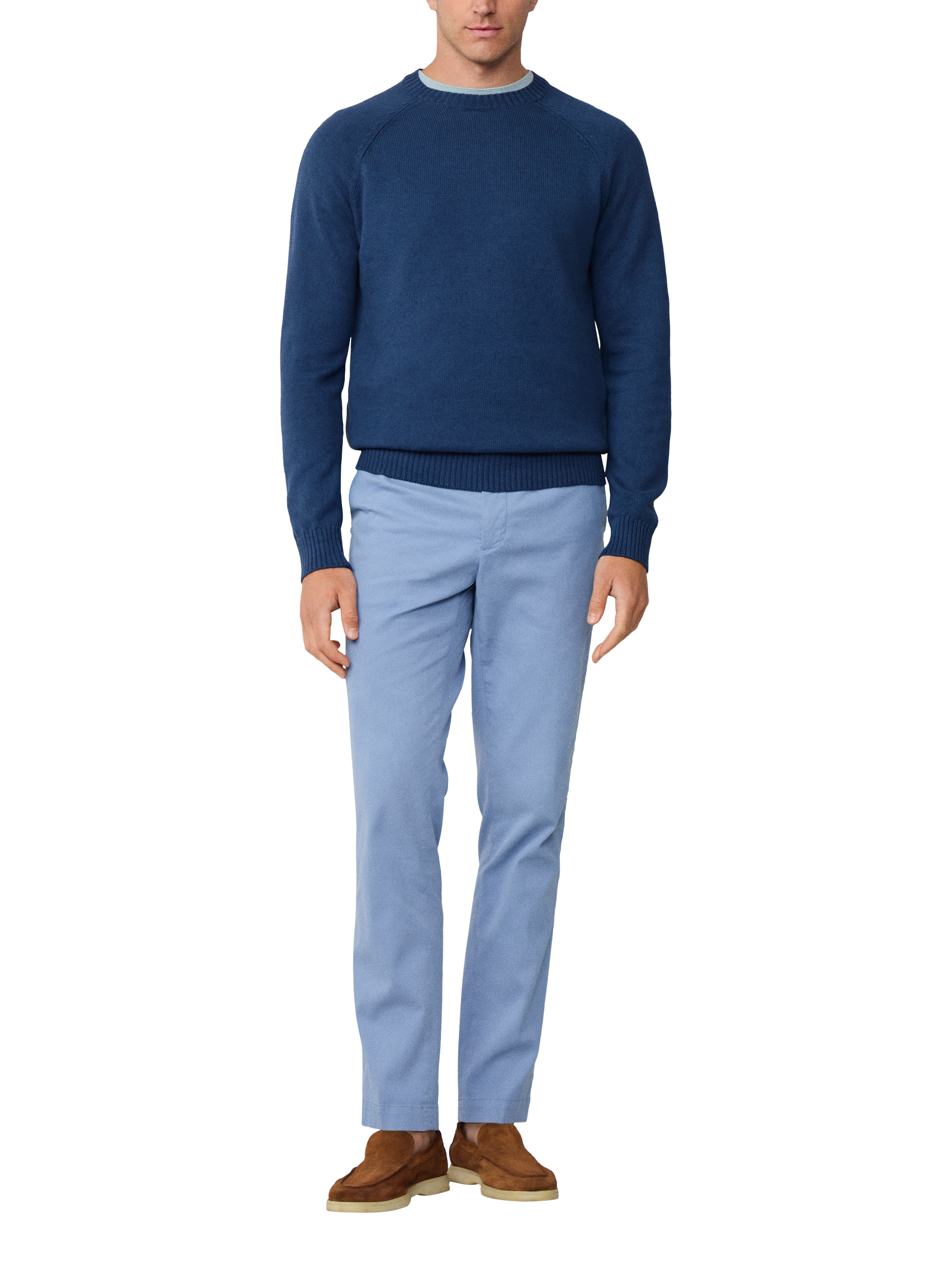 Product image 2 of 5, which shows Hackett London Linen Blend Crew Neck Jumper, Dark Denim Blue, XXL