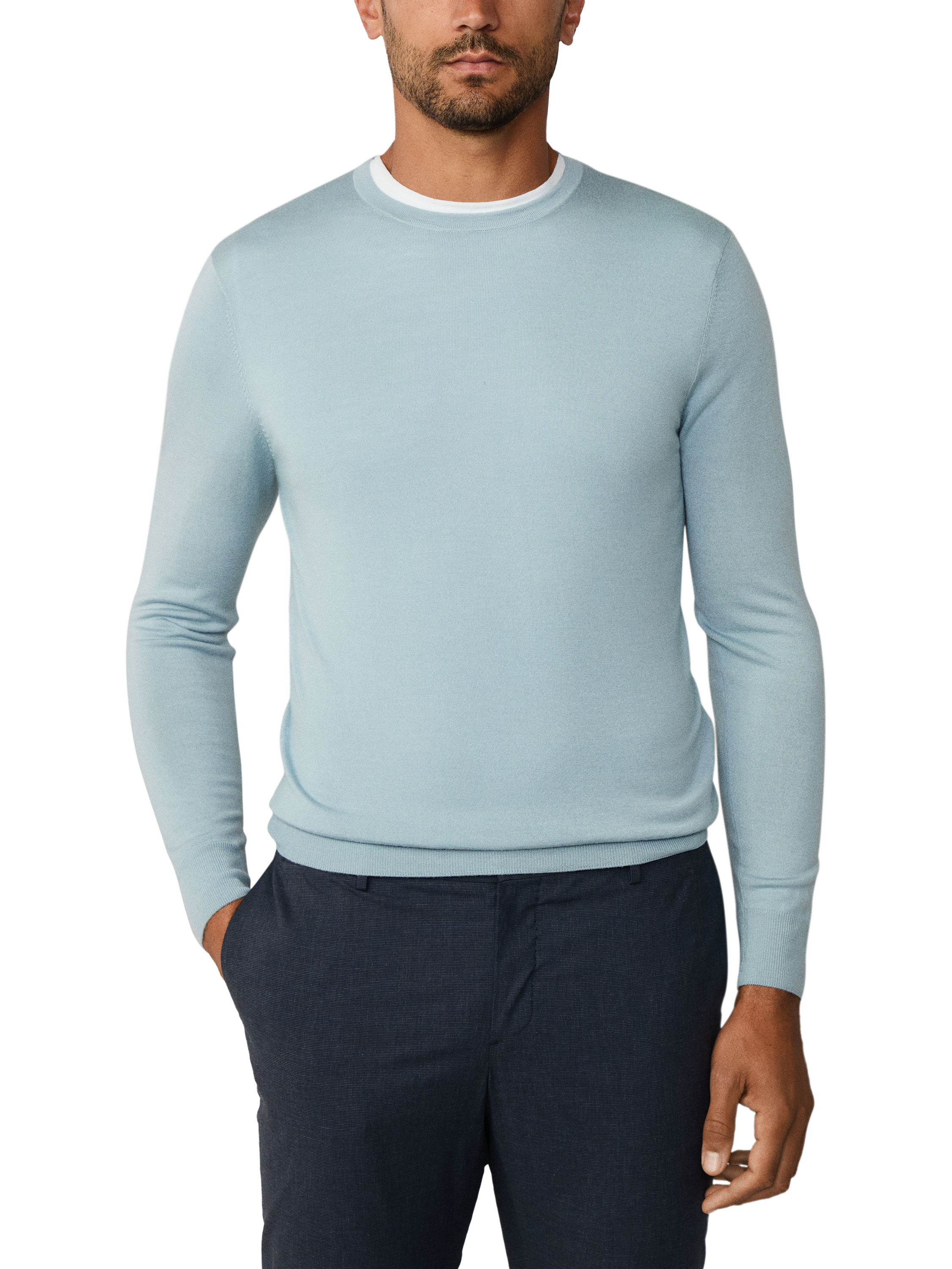 Product image 1 of 7, which shows Hackett London Wool Blend Crew Neck Jumper, Lagoon Blue, XXL
