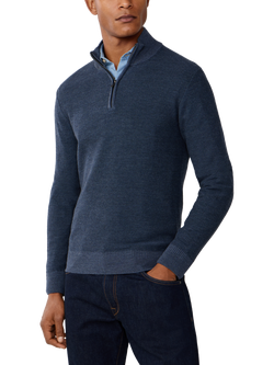 Hackett London Merino Wool Quarter Zip Jumper, Dark Denim Blue, Dark Denim Blue