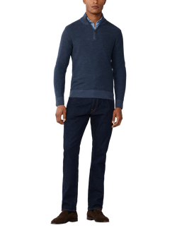 Hackett London Merino Wool Quarter Zip Jumper, Dark Denim Blue - view 2, Dark Denim Blue