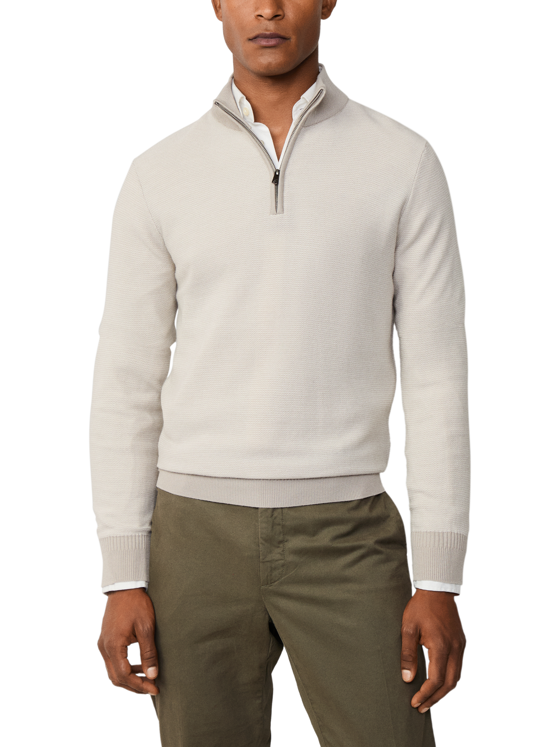 Product image 1 of 7, which shows Hackett London Merino Wool Quarter Zip Jumper, Off White, XXL