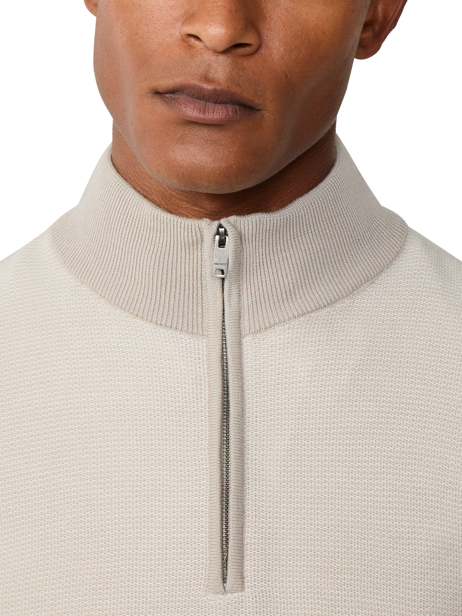 Product image 5 of 7, which shows Hackett London Merino Wool Quarter Zip Jumper, Off White, XXL