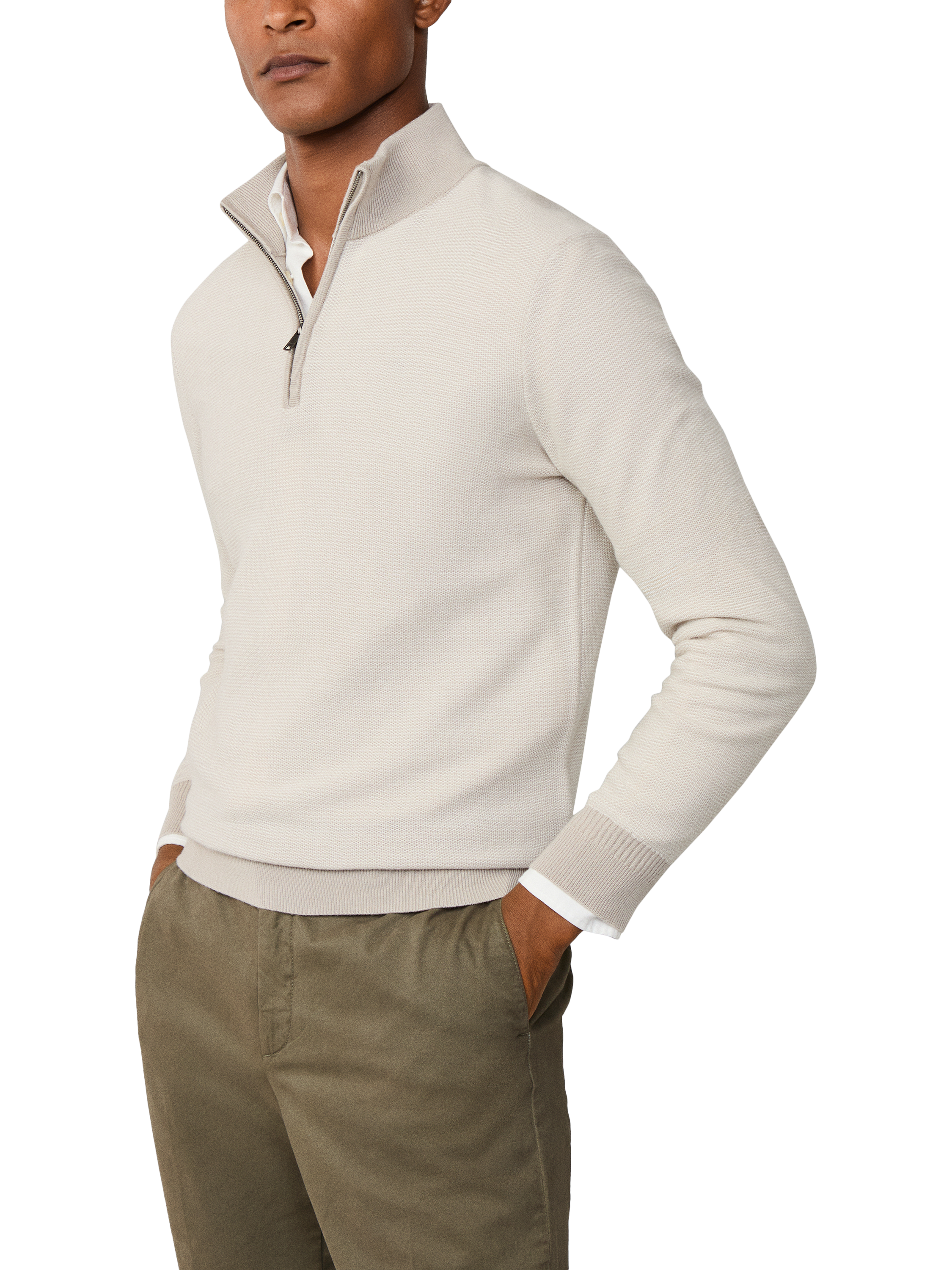 Product image 6 of 7, which shows Hackett London Merino Wool Quarter Zip Jumper, Off White, XXL