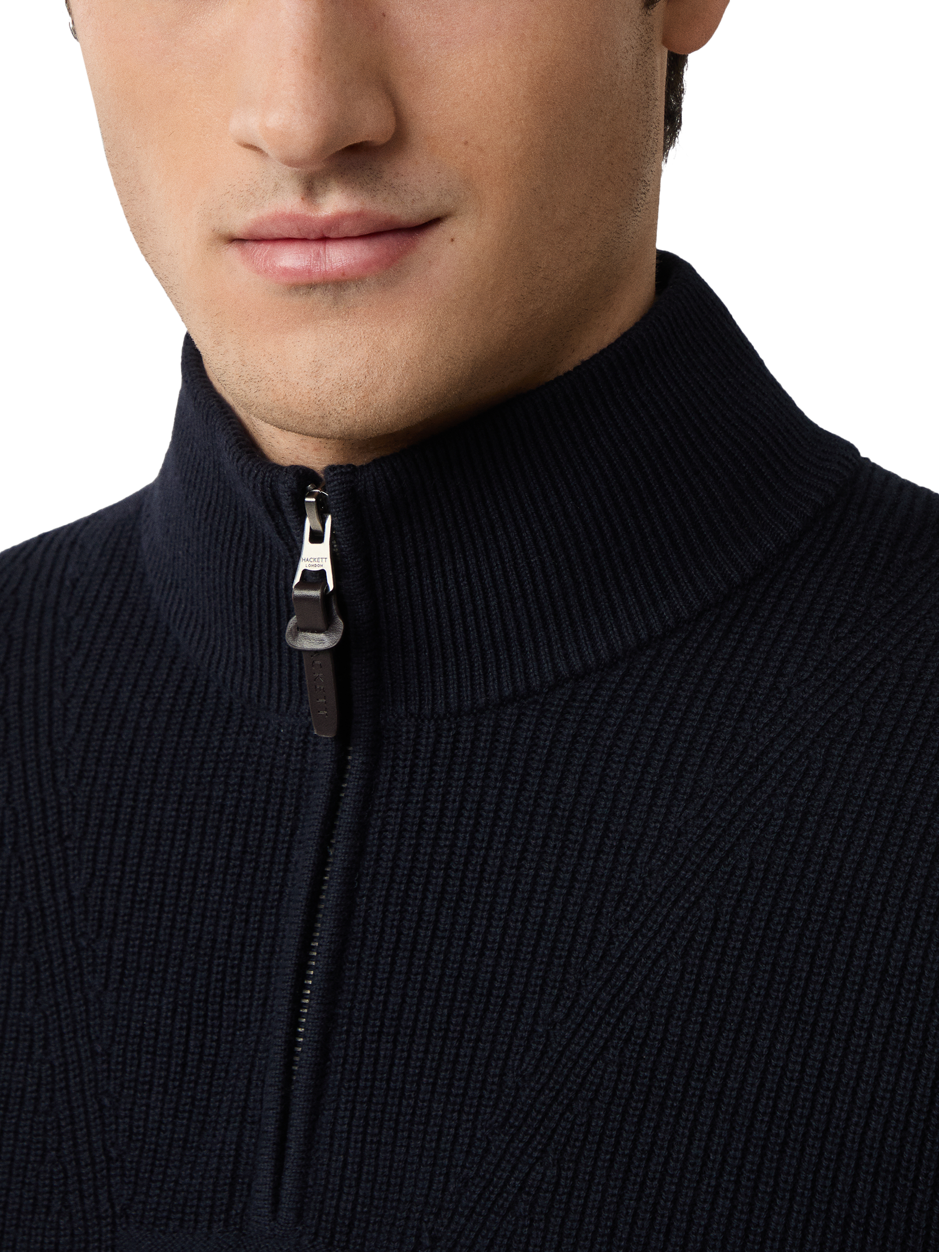Product image 5 of 5, which shows Hackett London Cotton Blend Zip Neck Jumper, Midnight Blue, XXXL