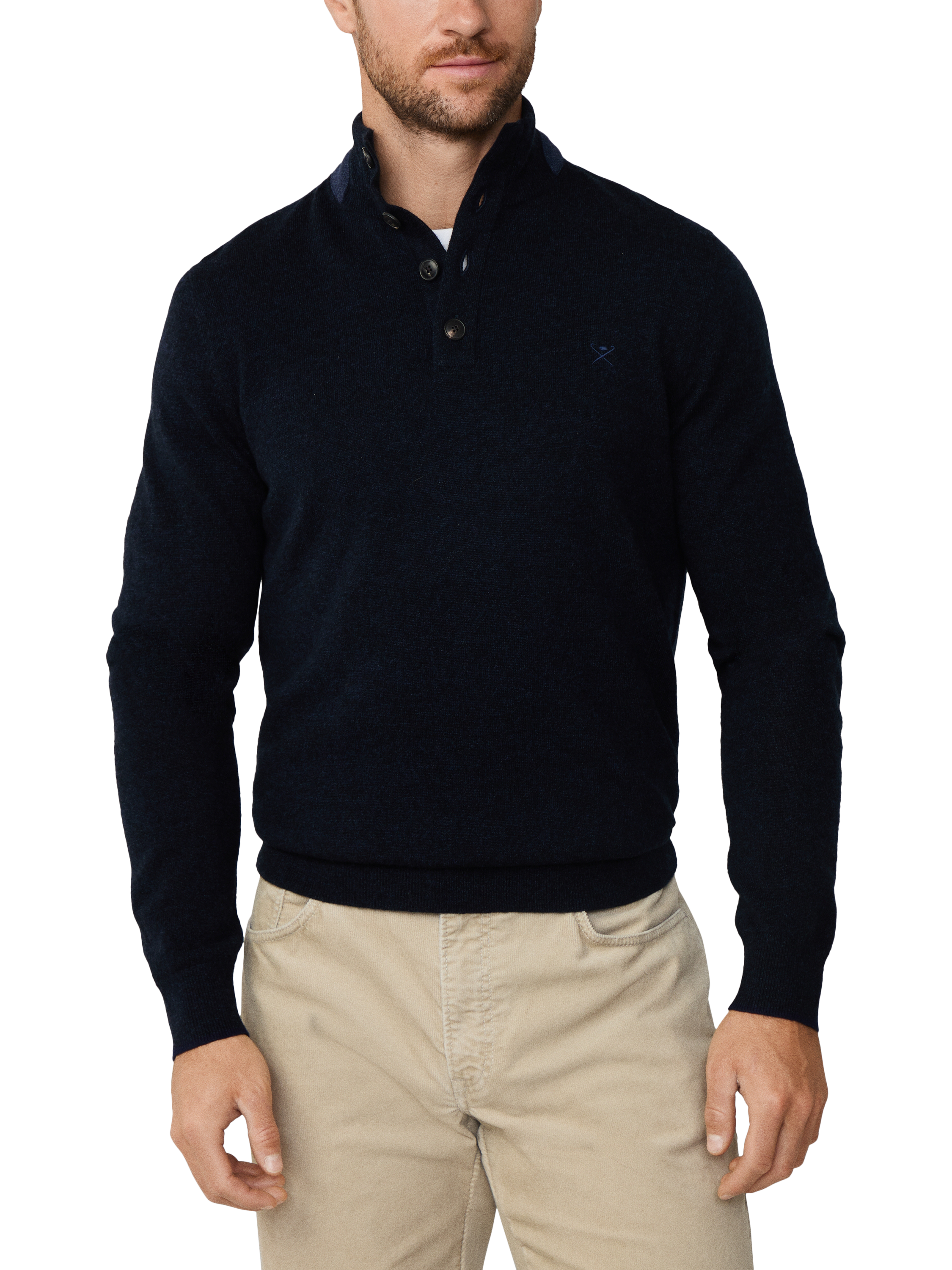 Product image 1 of 8, which shows Hackett London Wool Button Neck Jumper, Midnight Blue, XXL