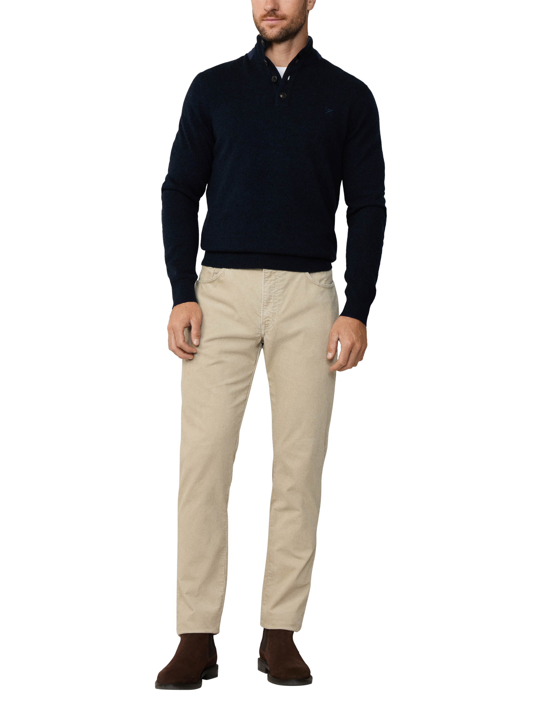 Product image 2 of 8, which shows Hackett London Wool Button Neck Jumper, Midnight Blue, XXL