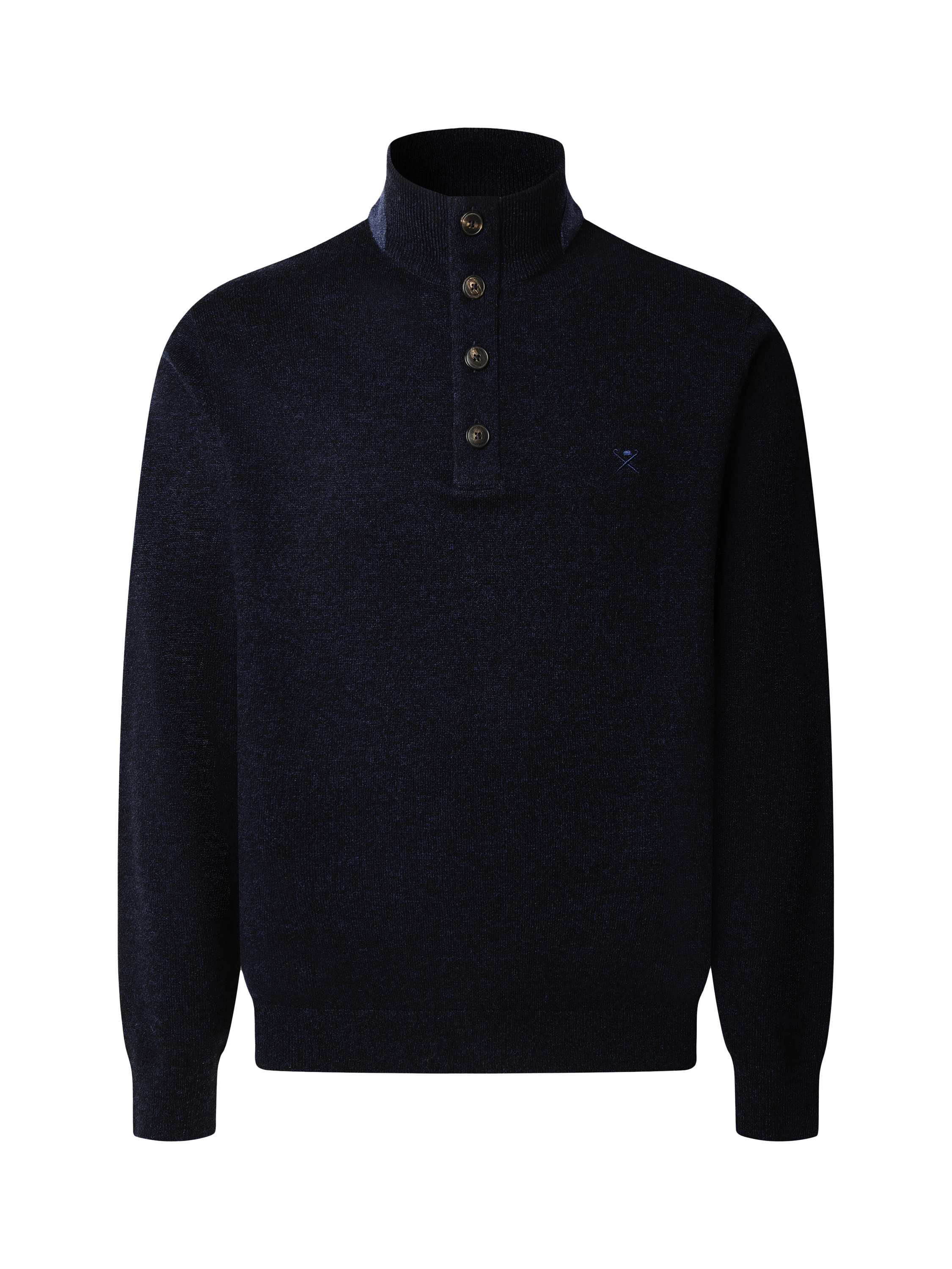 Product image 4 of 8, which shows Hackett London Wool Button Neck Jumper, Midnight Blue, XXL