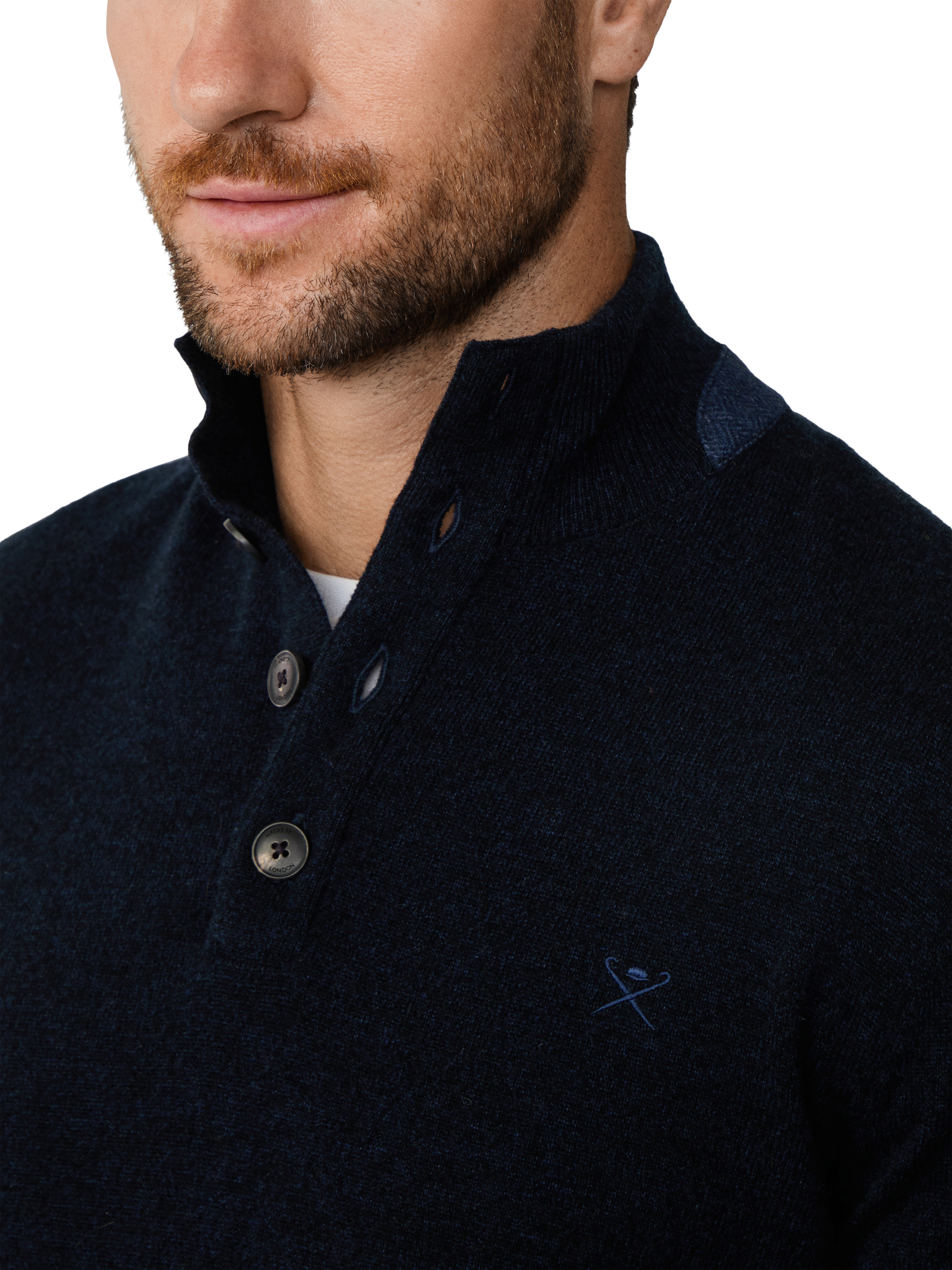 Product image 5 of 8, which shows Hackett London Wool Button Neck Jumper, Midnight Blue, XXL