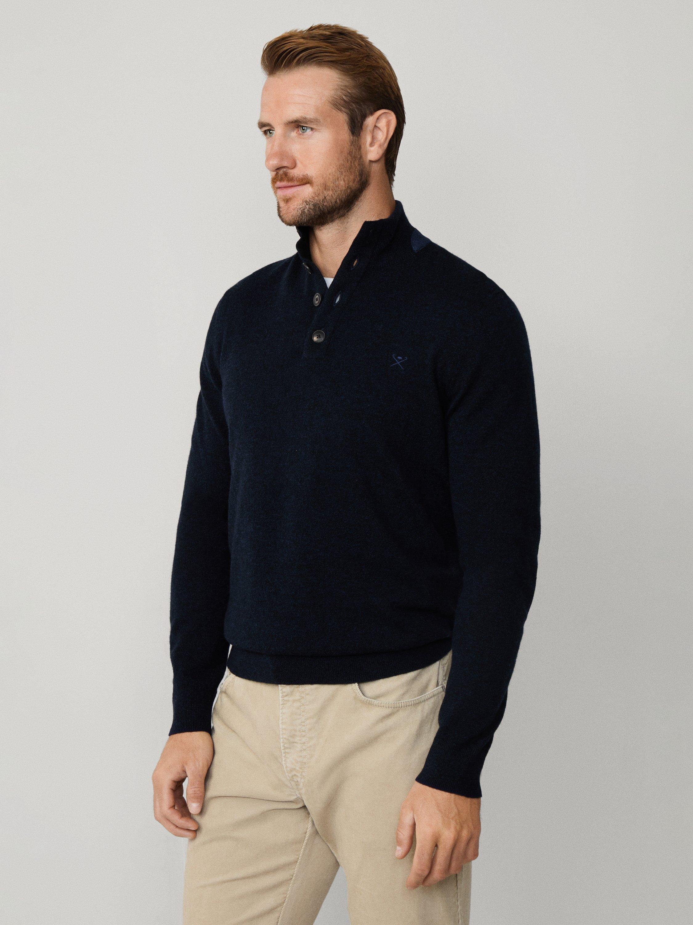 Product image 7 of 8, which shows Hackett London Wool Button Neck Jumper, Midnight Blue, XXL