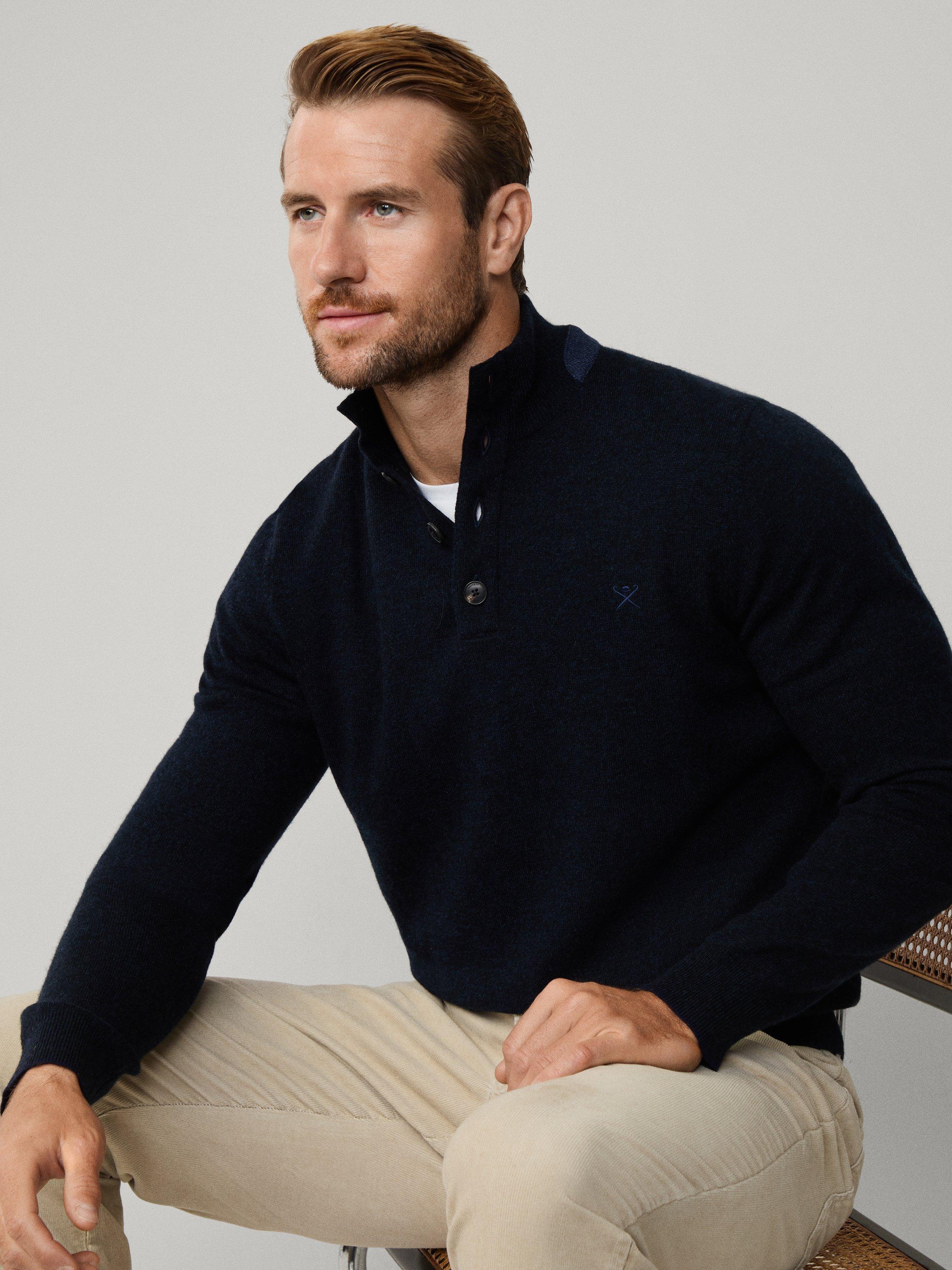 Product image 8 of 8, which shows Hackett London Wool Button Neck Jumper, Midnight Blue, XXL