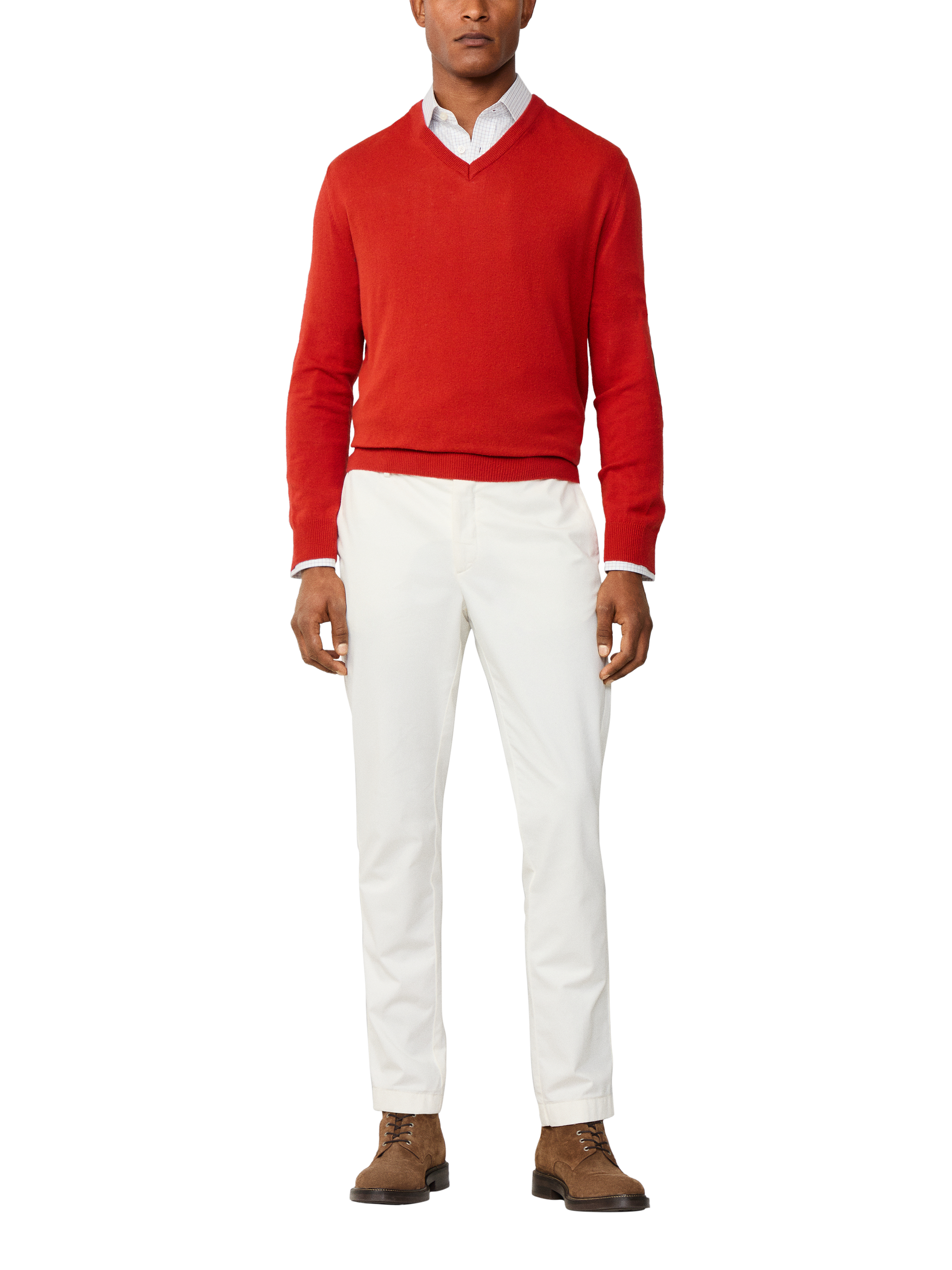 Product image 2 of 7, which shows Hackett London Cashmere Blend V Neck Jumper, Burnt Orange, XS