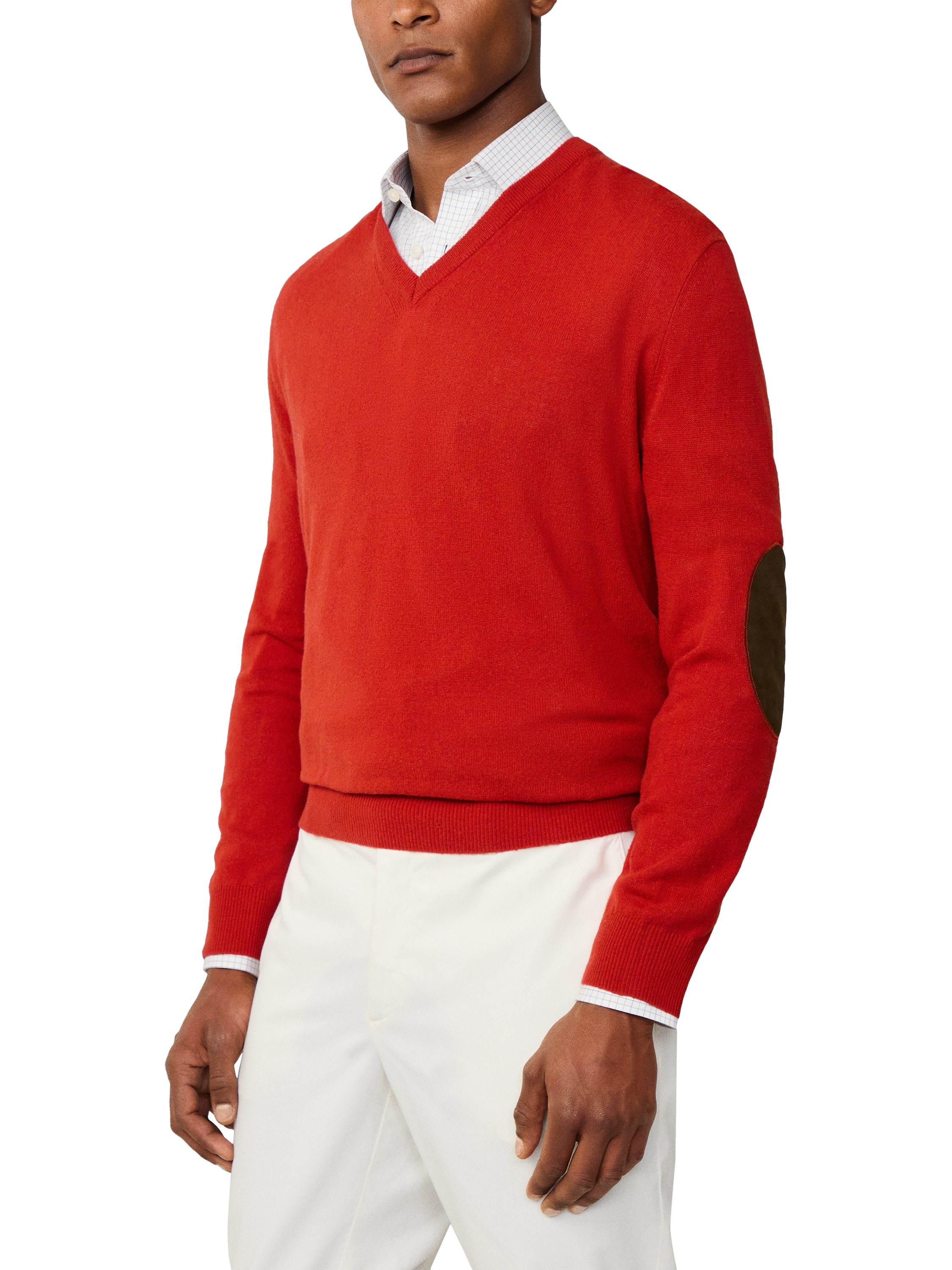 Product image 6 of 7, which shows Hackett London Cashmere Blend V Neck Jumper, Burnt Orange, XS