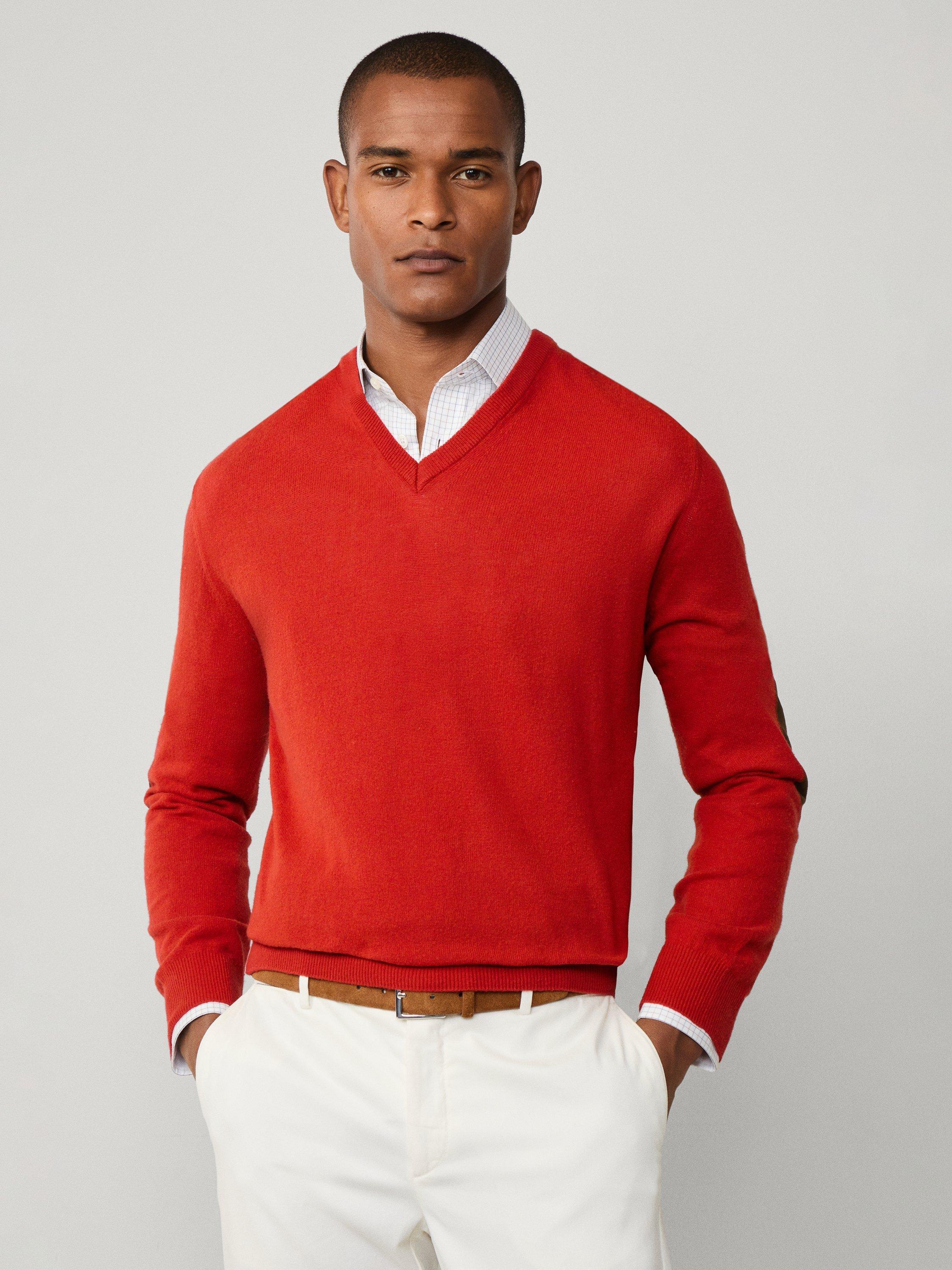 Product image 7 of 7, which shows Hackett London Cashmere Blend V Neck Jumper, Burnt Orange, XS