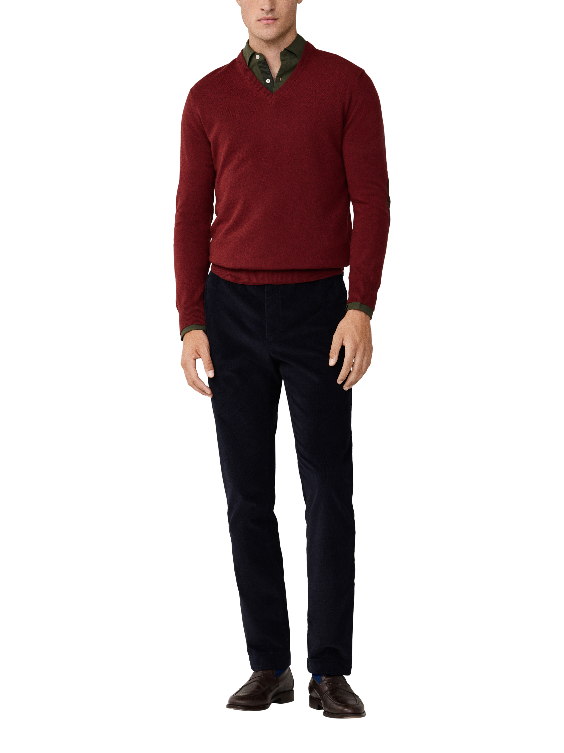 Product image 2 of 8, which shows Hackett London Cashmere Blend V Neck Jumper, Burgundy Red, XXXL