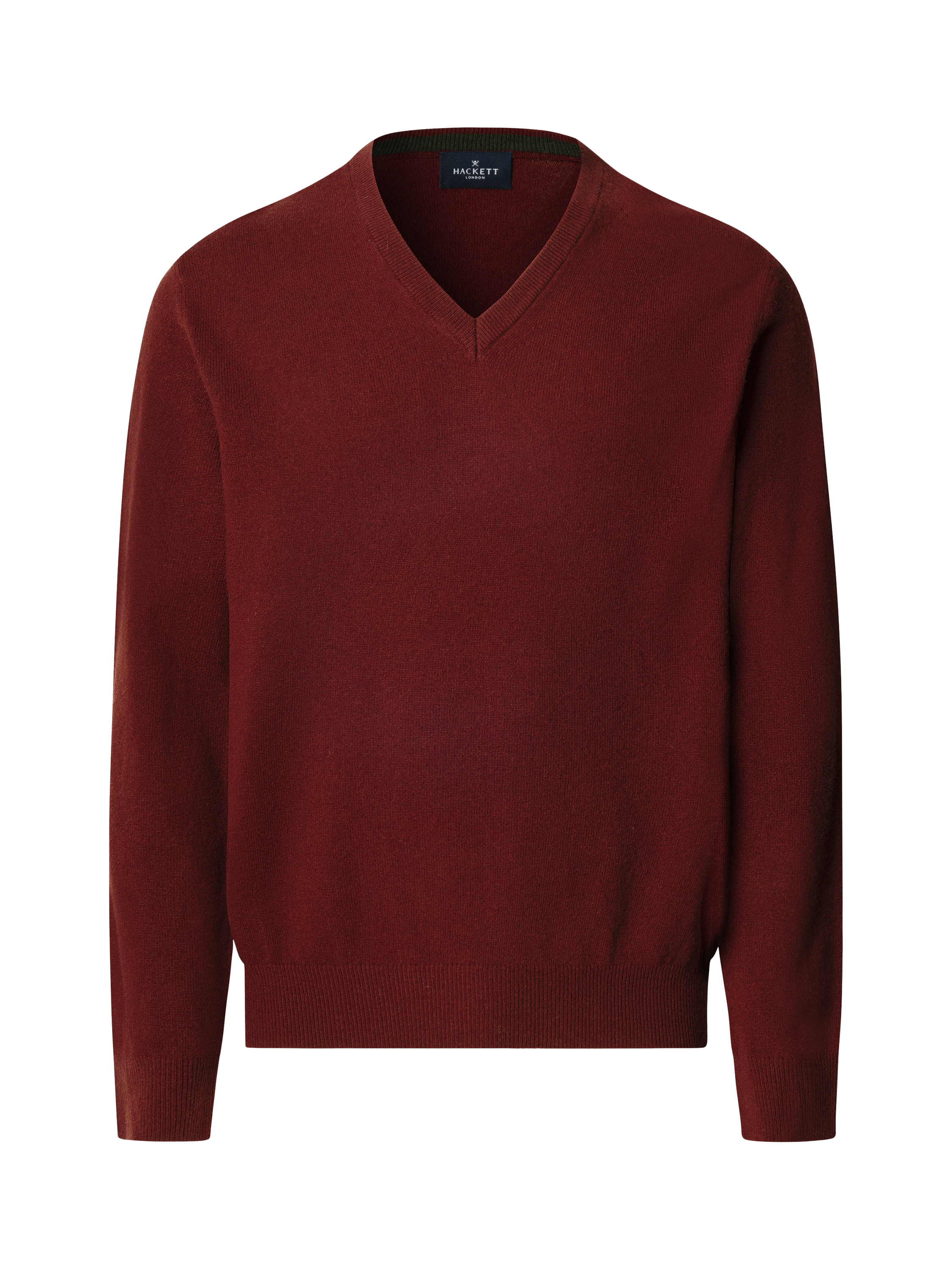 Product image 4 of 8, which shows Hackett London Cashmere Blend V Neck Jumper, Burgundy Red, XXXL
