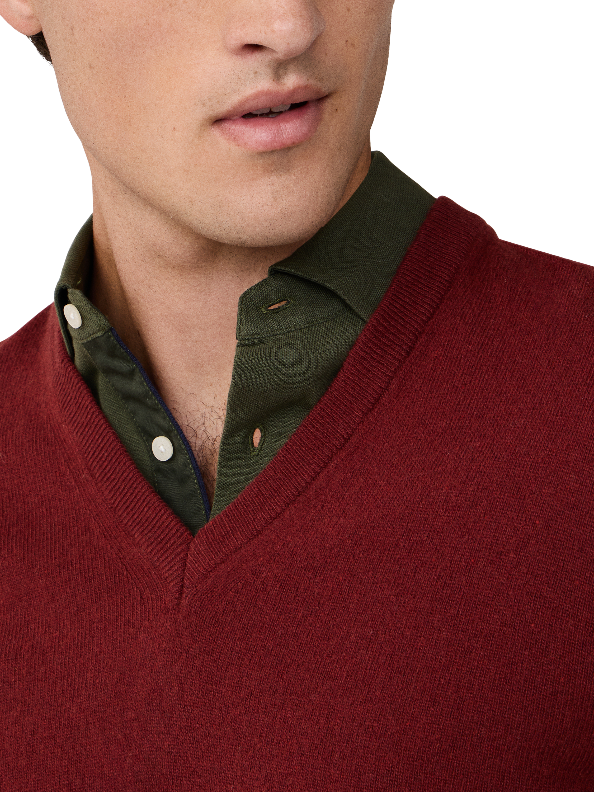 Product image 5 of 8, which shows Hackett London Cashmere Blend V Neck Jumper, Burgundy Red, XXXL