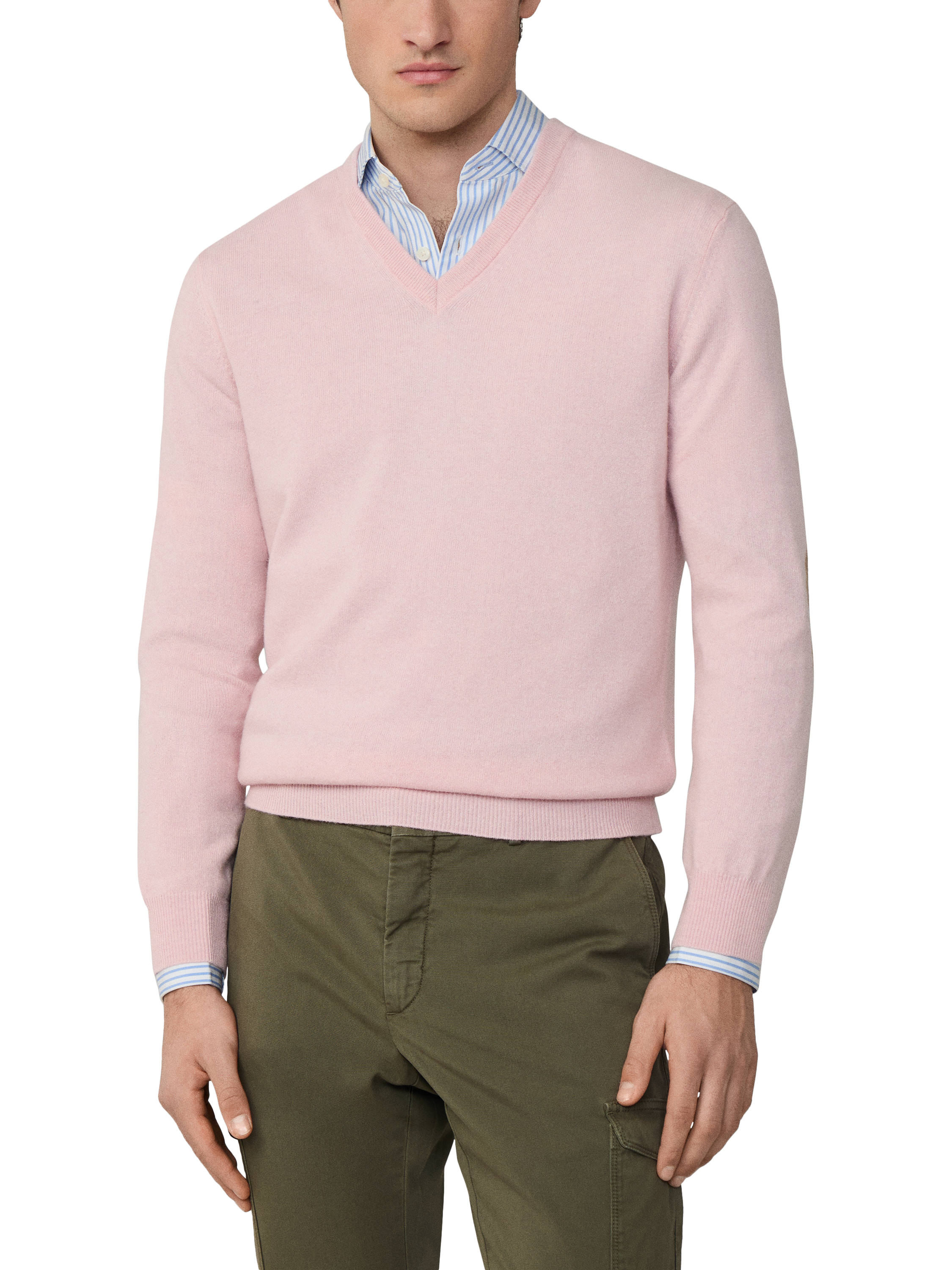 Product image 1 of 7, which shows Hackett London Cashmere Blend V Neck Jumper, College Pink, XXL