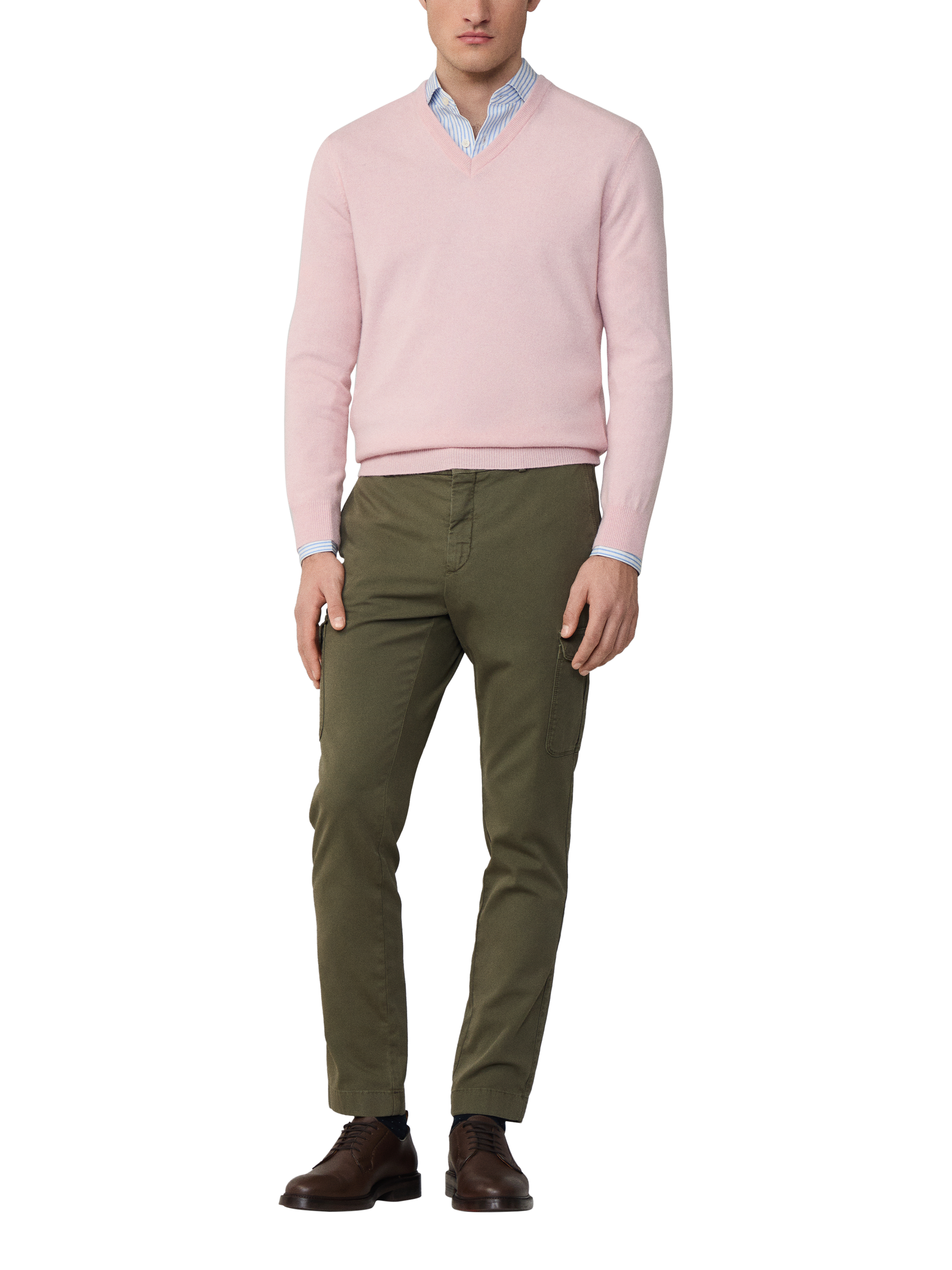Product image 2 of 7, which shows Hackett London Cashmere Blend V Neck Jumper, College Pink, XXL