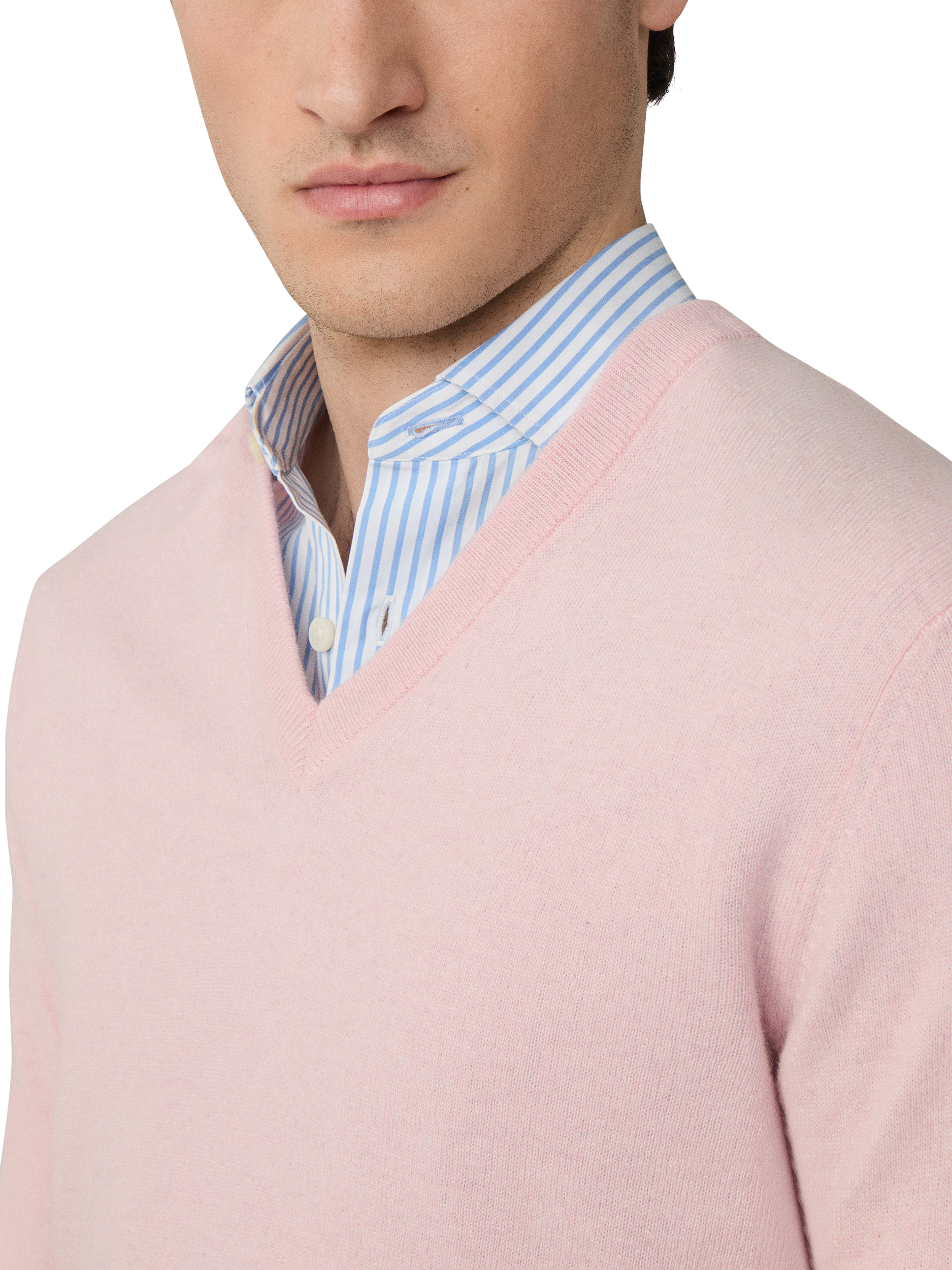 Product image 5 of 7, which shows Hackett London Cashmere Blend V Neck Jumper, College Pink, XXL
