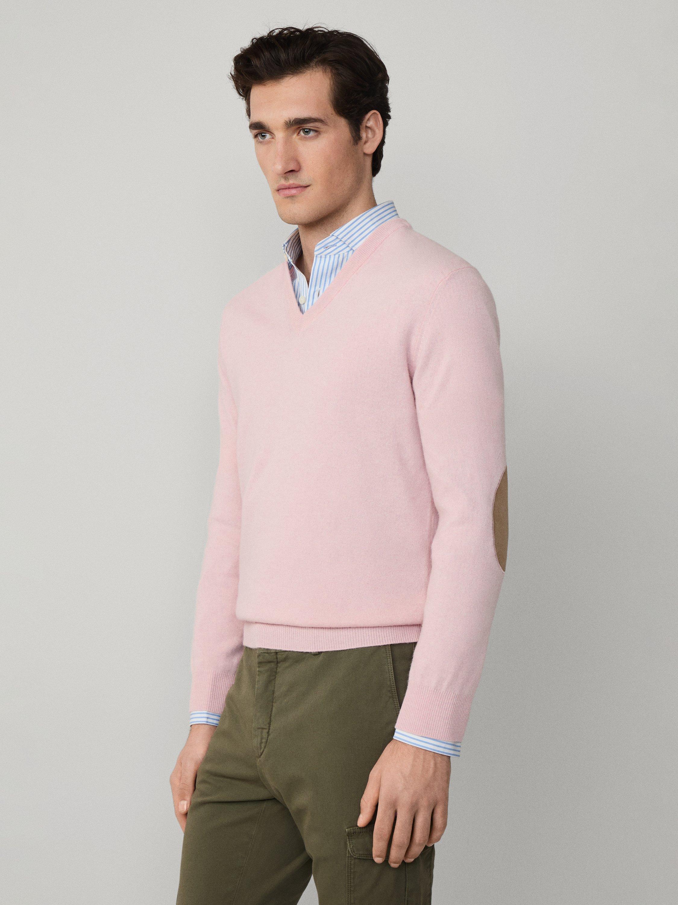 Product image 7 of 7, which shows Hackett London Cashmere Blend V Neck Jumper, College Pink, XXL