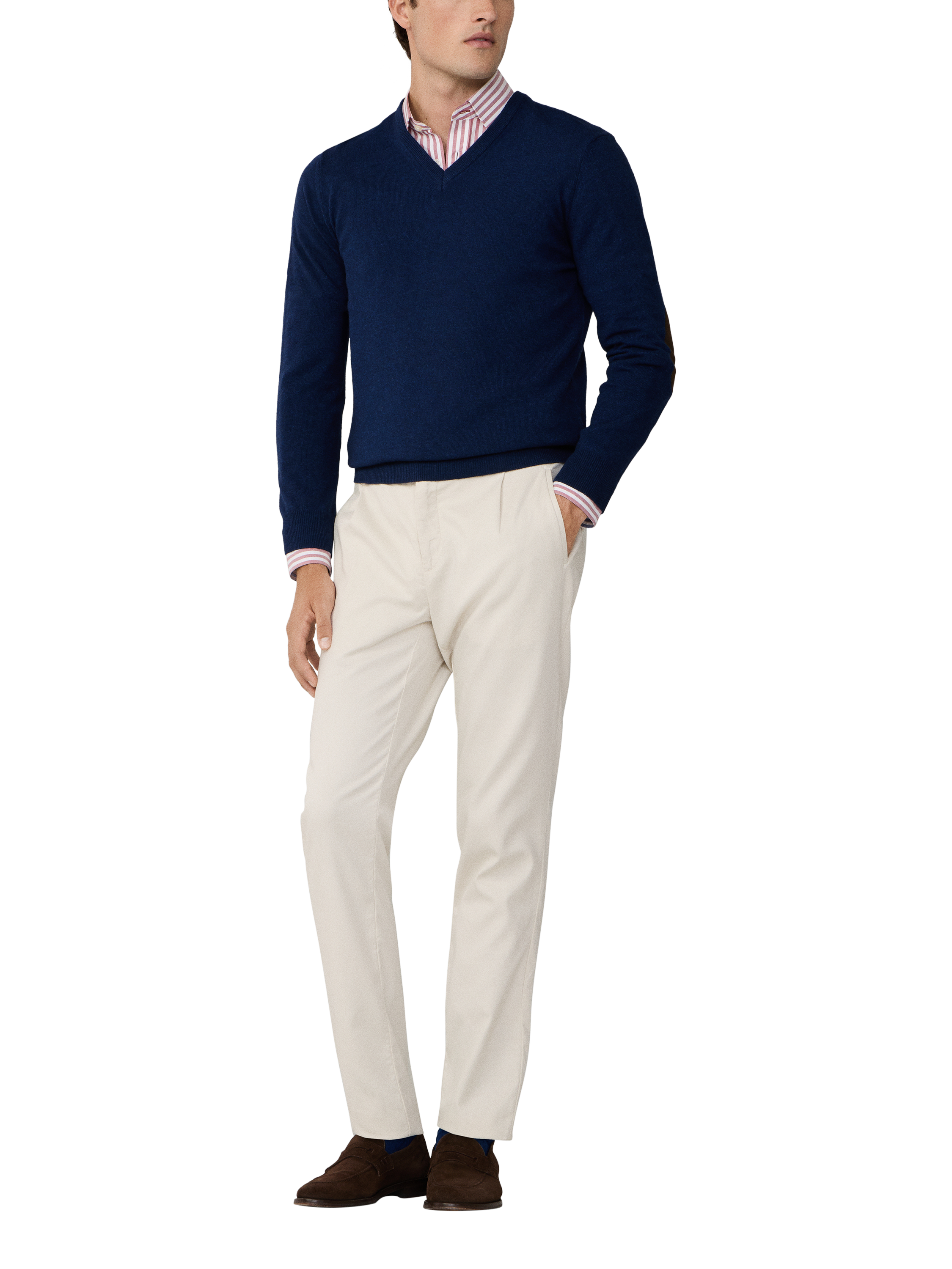 Product image 2 of 7, which shows Hackett London Cashmere Blend V Neck Jumper, Denim Blue, XXL