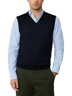 Hackett London Wool Blend Sleeveless V Neck Vest, Midnight Blue