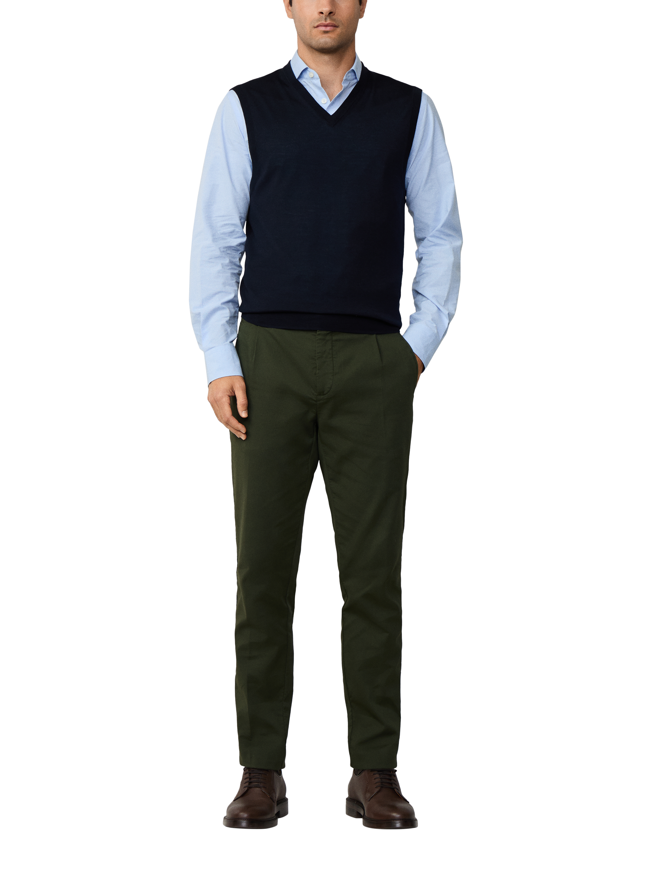 Product image 2 of 6, which shows Hackett London Wool Blend Sleeveless V Neck Vest, Midnight Blue, XXL