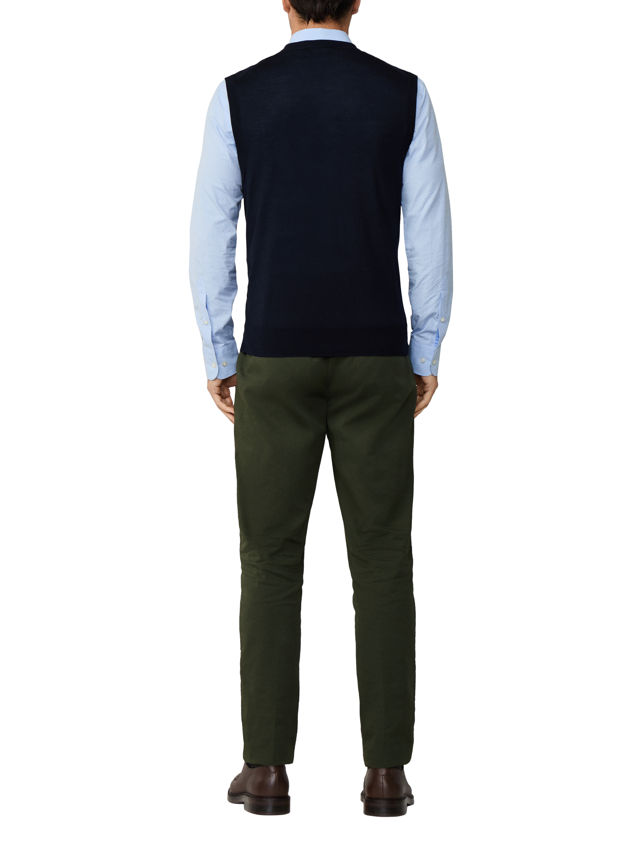 Product image 3 of 6, which shows Hackett London Wool Blend Sleeveless V Neck Vest, Midnight Blue, XXL