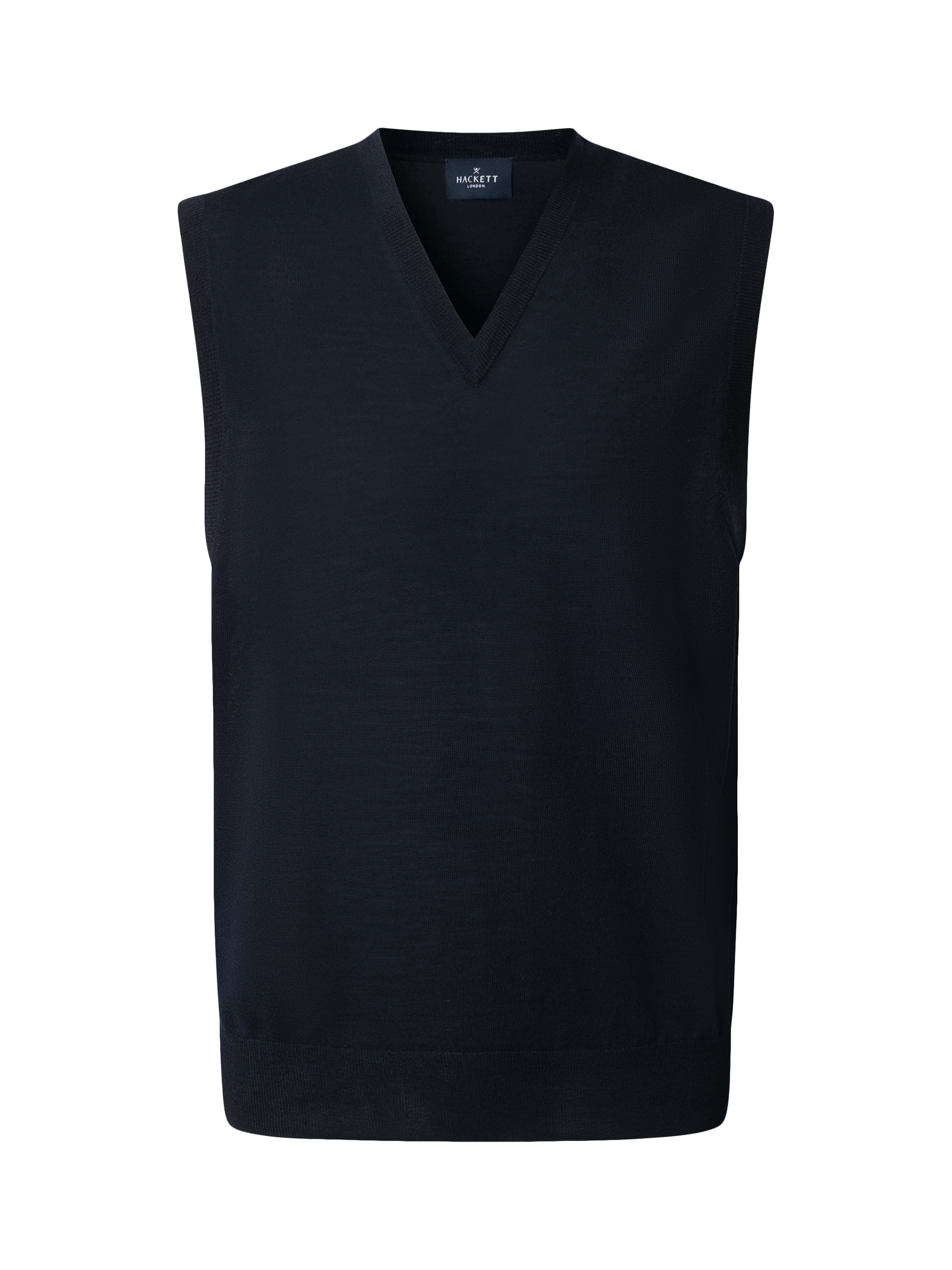 Product image 4 of 6, which shows Hackett London Wool Blend Sleeveless V Neck Vest, Midnight Blue, XXL