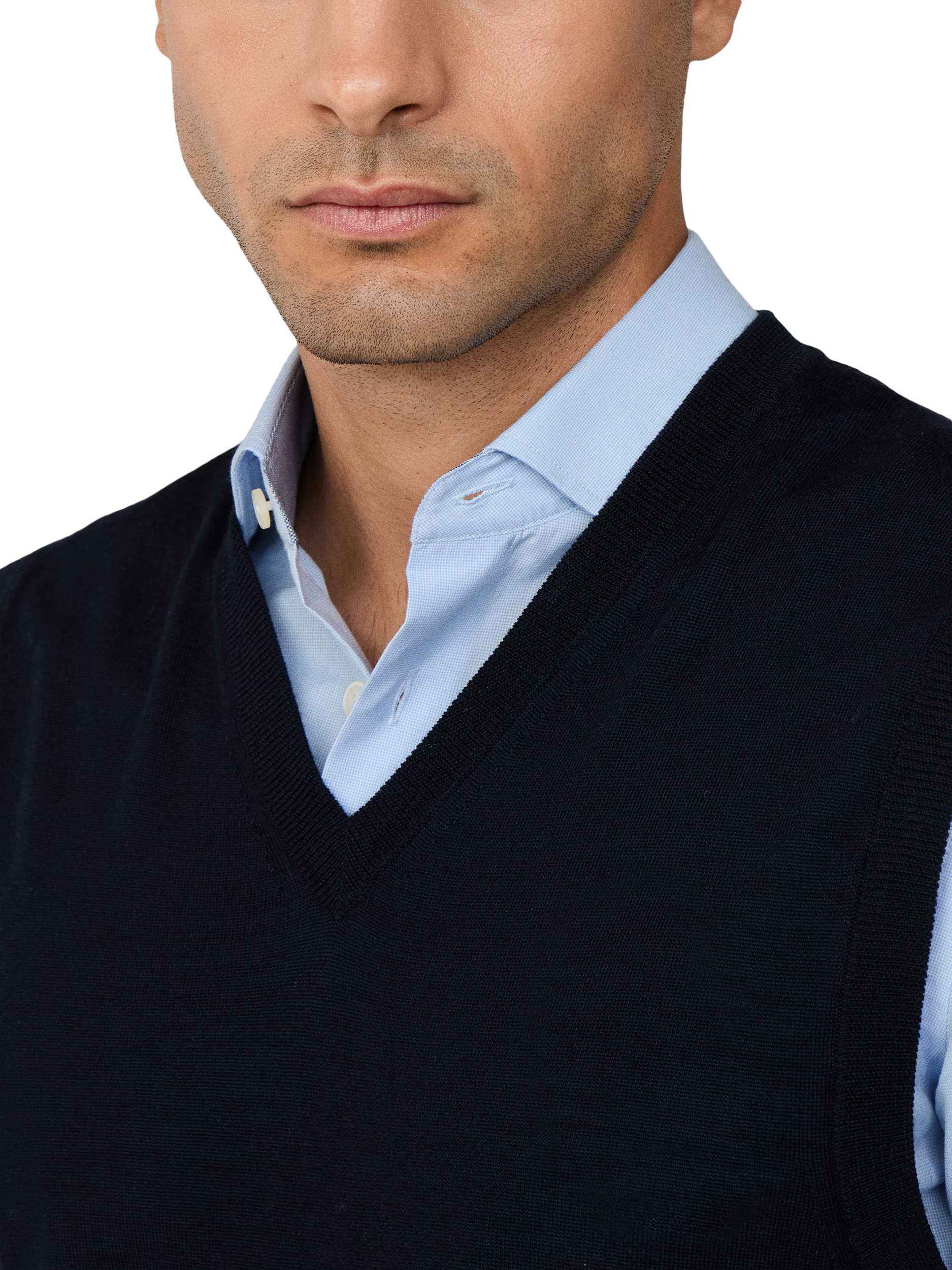 Product image 5 of 6, which shows Hackett London Wool Blend Sleeveless V Neck Vest, Midnight Blue, XXL