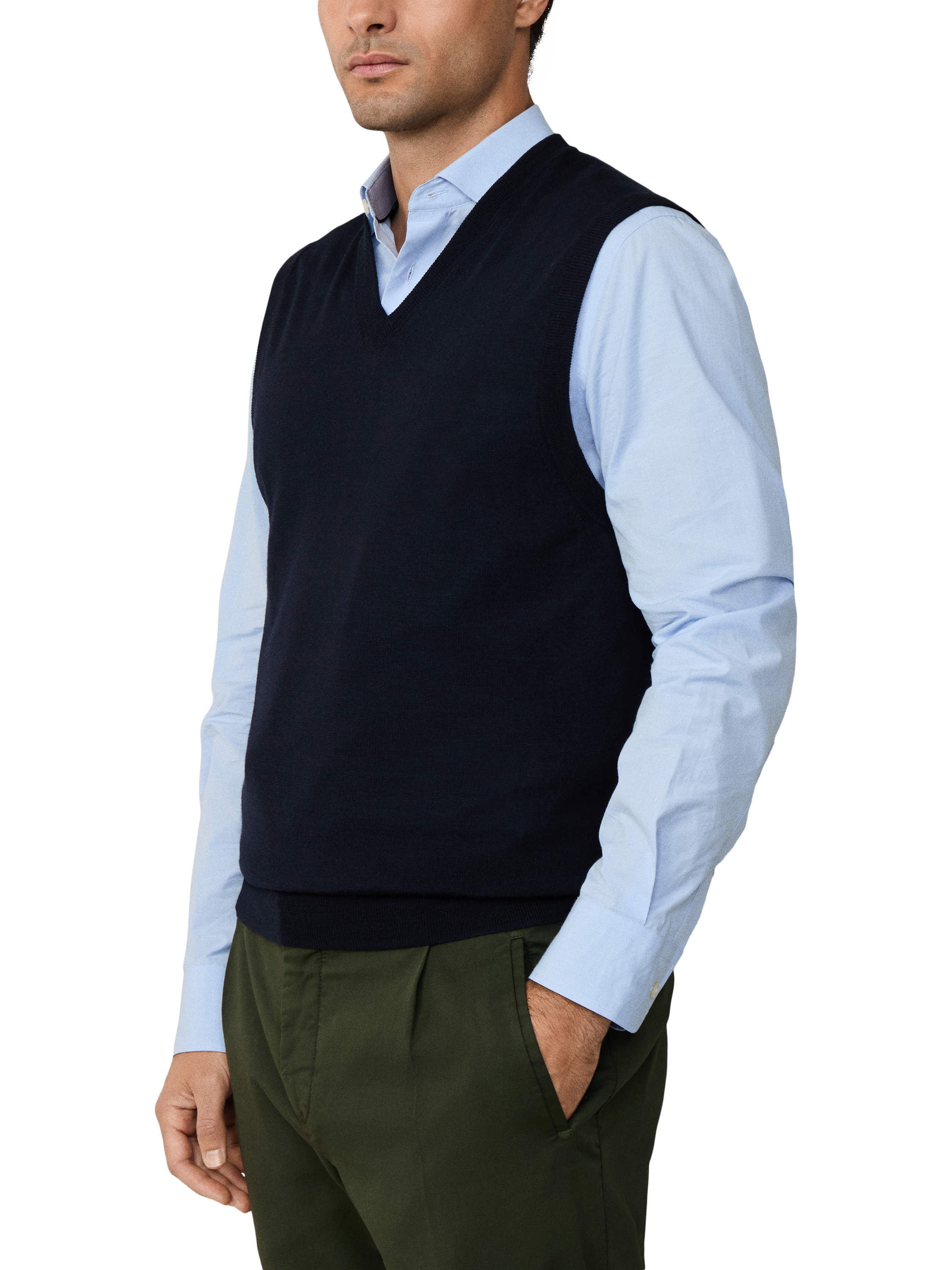 Product image 6 of 6, which shows Hackett London Wool Blend Sleeveless V Neck Vest, Midnight Blue, XXL