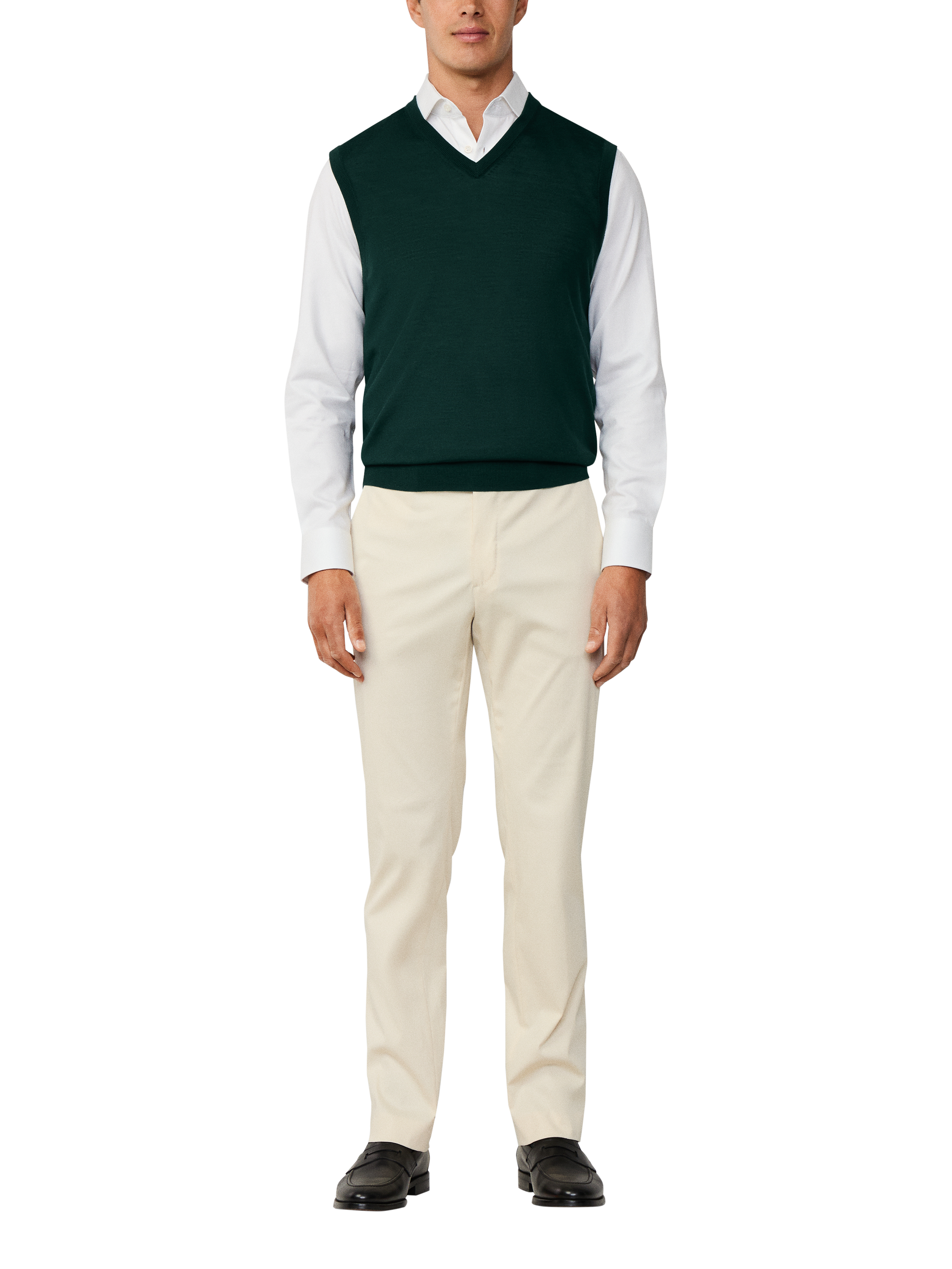 Product image 2 of 7, which shows Hackett London Wool Blend Sleeveless V Neck Vest, Dark Green, XXL