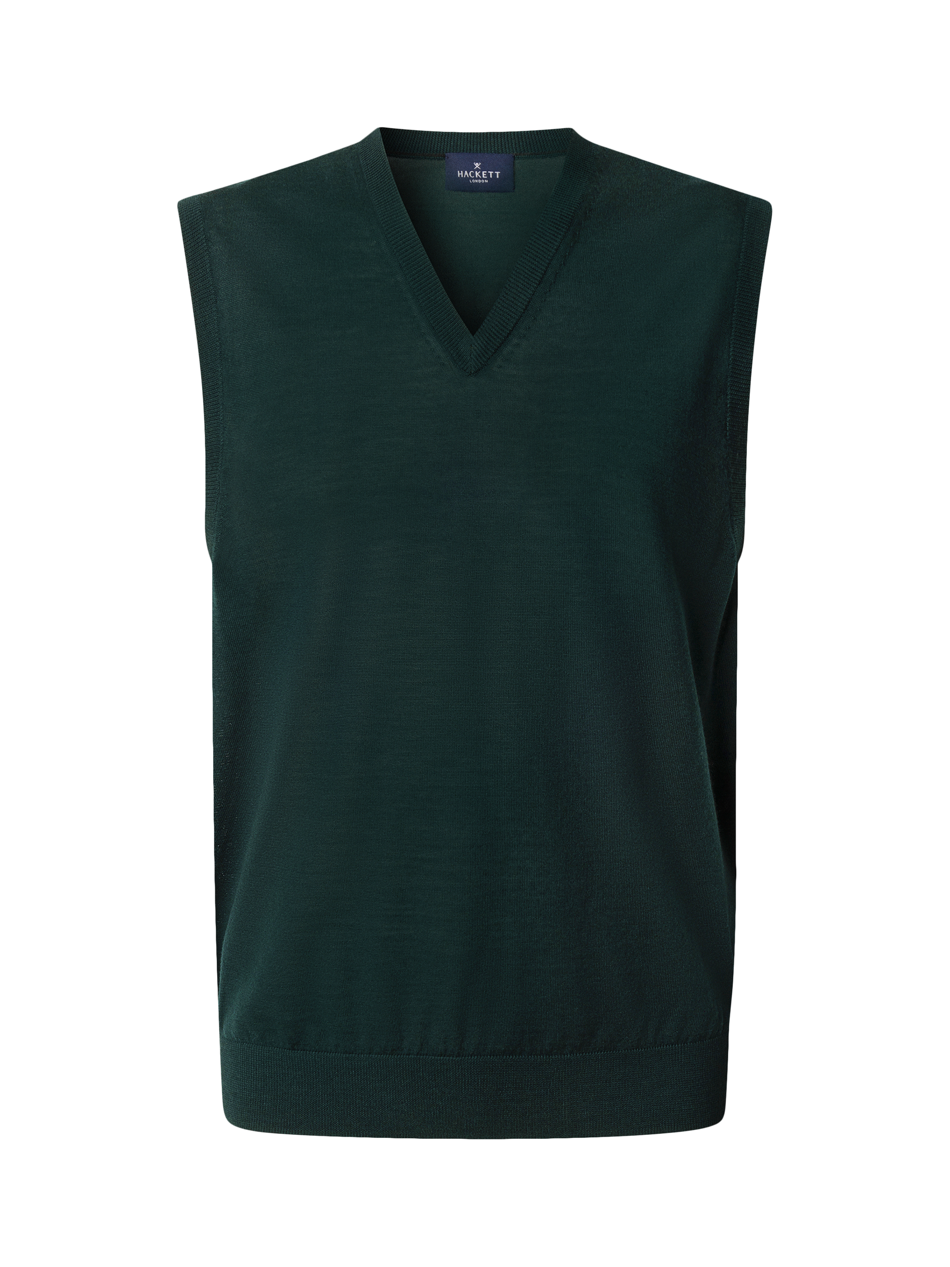 Product image 4 of 7, which shows Hackett London Wool Blend Sleeveless V Neck Vest, Dark Green, XXL