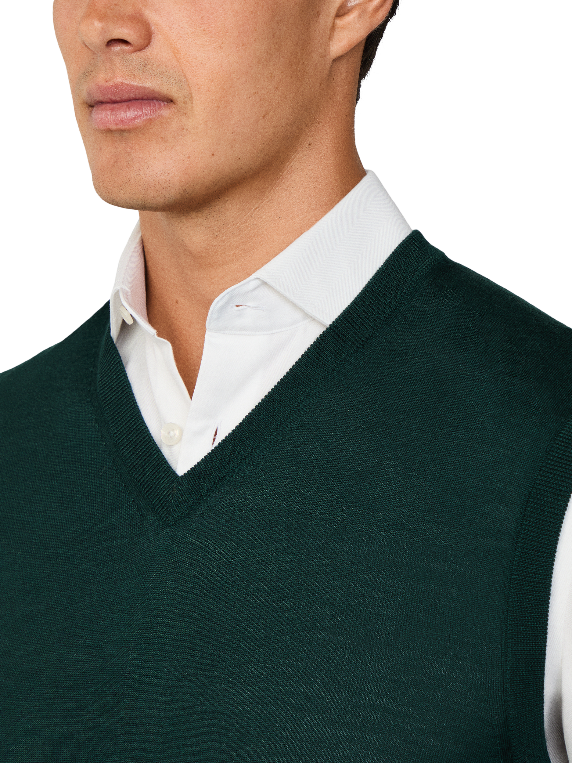 Product image 5 of 7, which shows Hackett London Wool Blend Sleeveless V Neck Vest, Dark Green, XXL