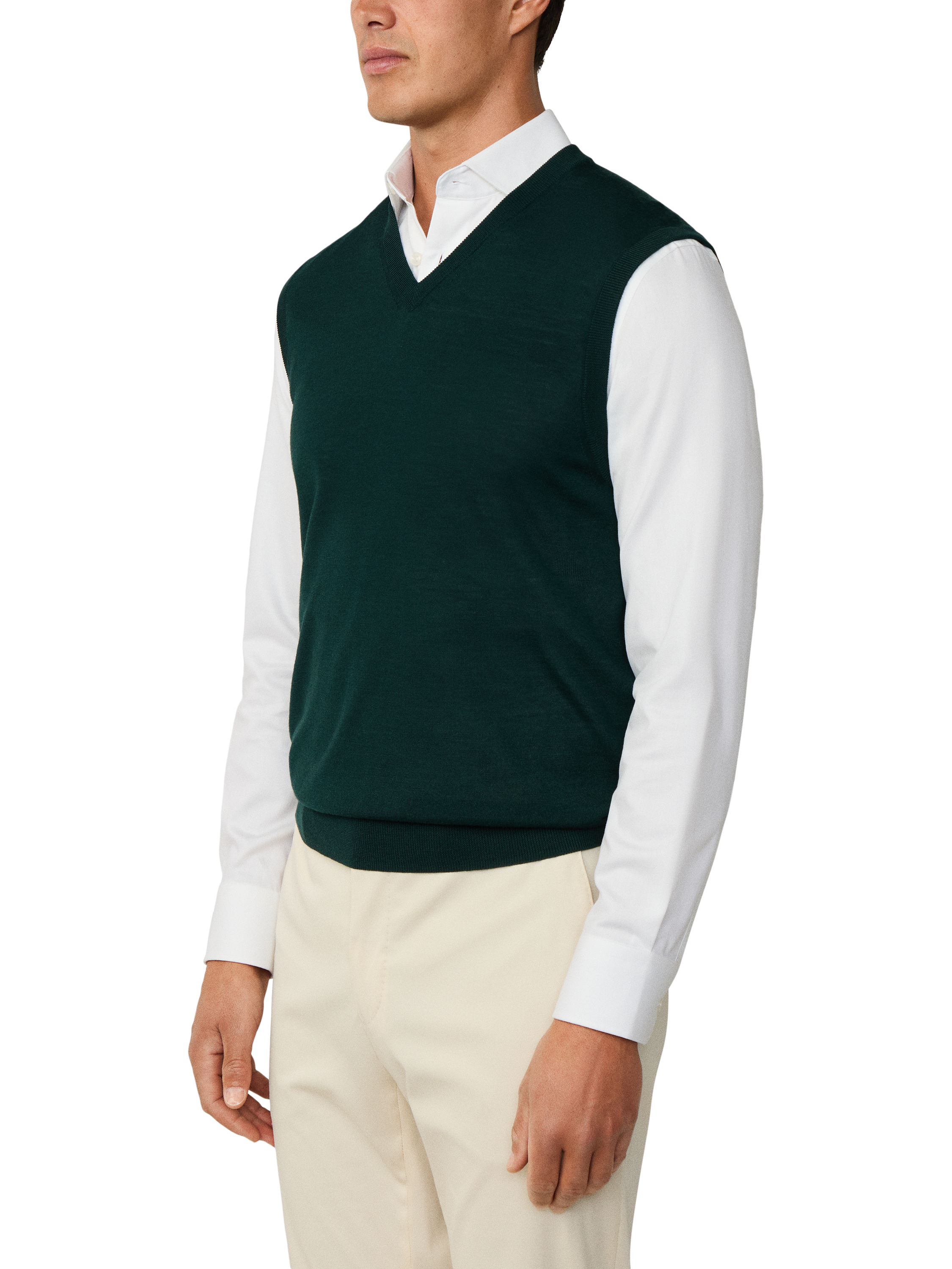 Product image 6 of 7, which shows Hackett London Wool Blend Sleeveless V Neck Vest, Dark Green, XXL